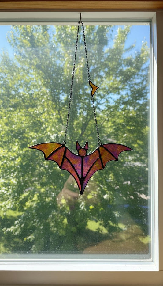 Iridescent Stained Glass Bat Suncatcher: Halloween Decor