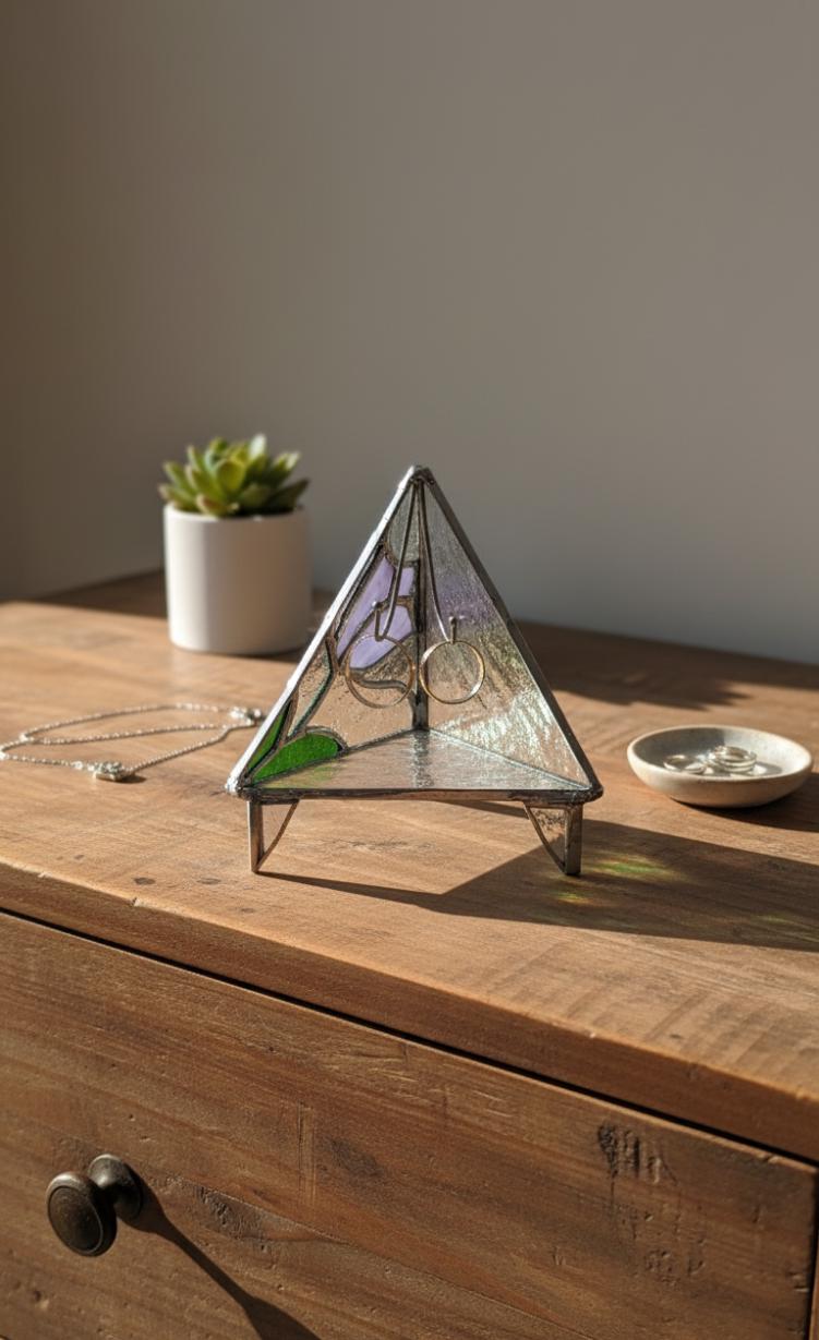Wedding Ring Holder Stained Glass Dish: Handmade Triangle Wedding Decor
