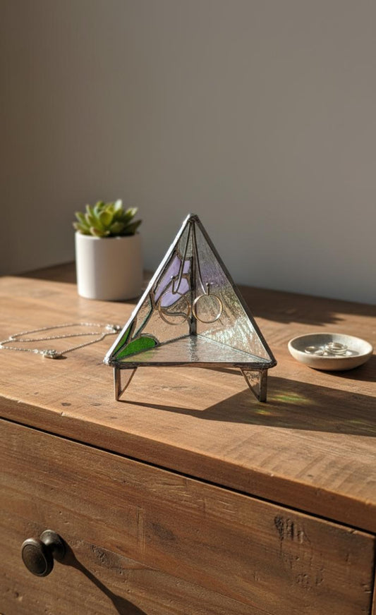 Wedding Ring Holder Stained Glass Dish: Handmade Triangle Wedding Decor