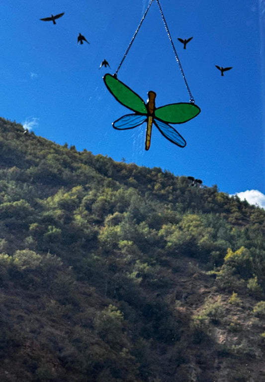 Stained Glass Dragonfly Suncatcher, Insect Window Hanging