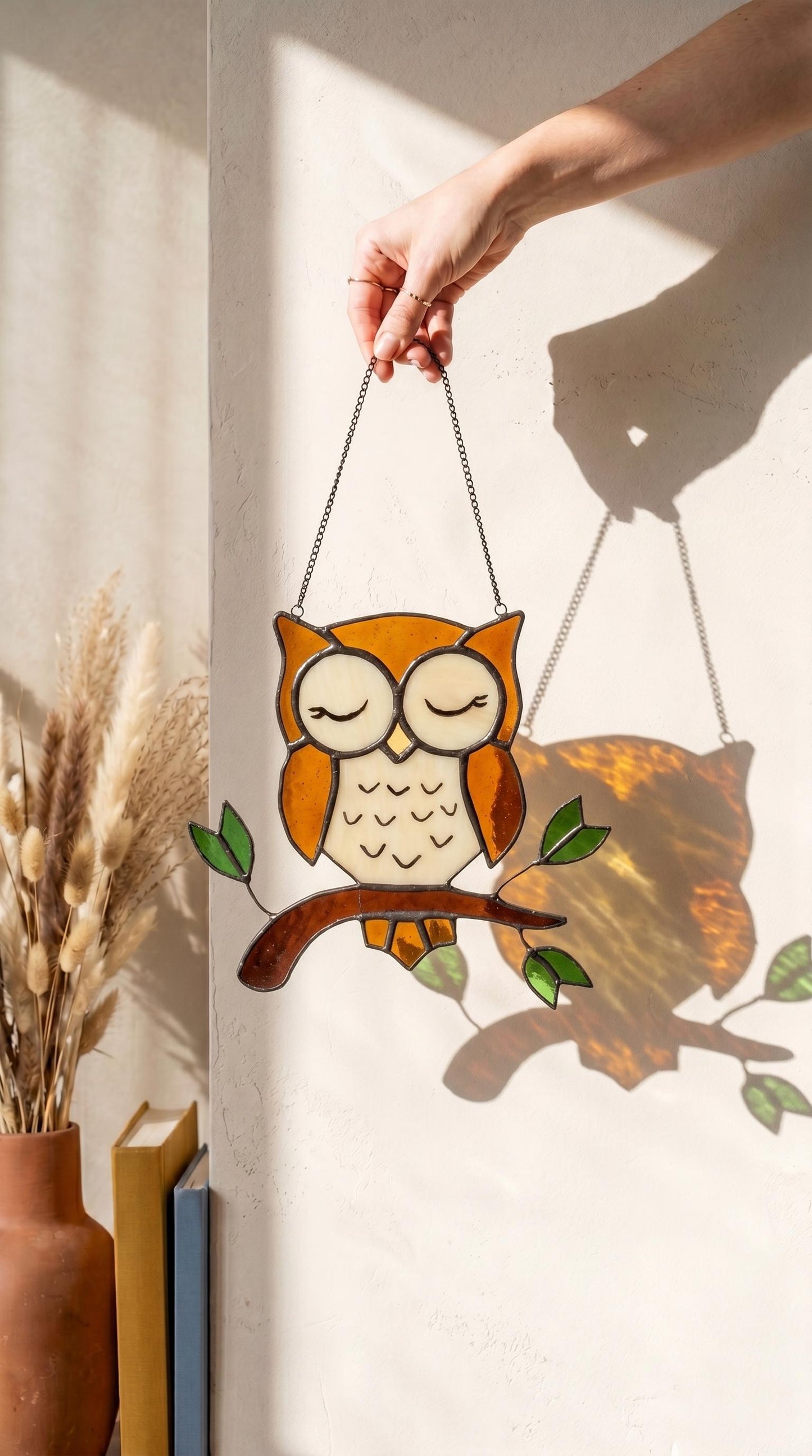Stained Glass Owl Suncatcher: Handmade Window Hanging Home Decor, Christmas Gift