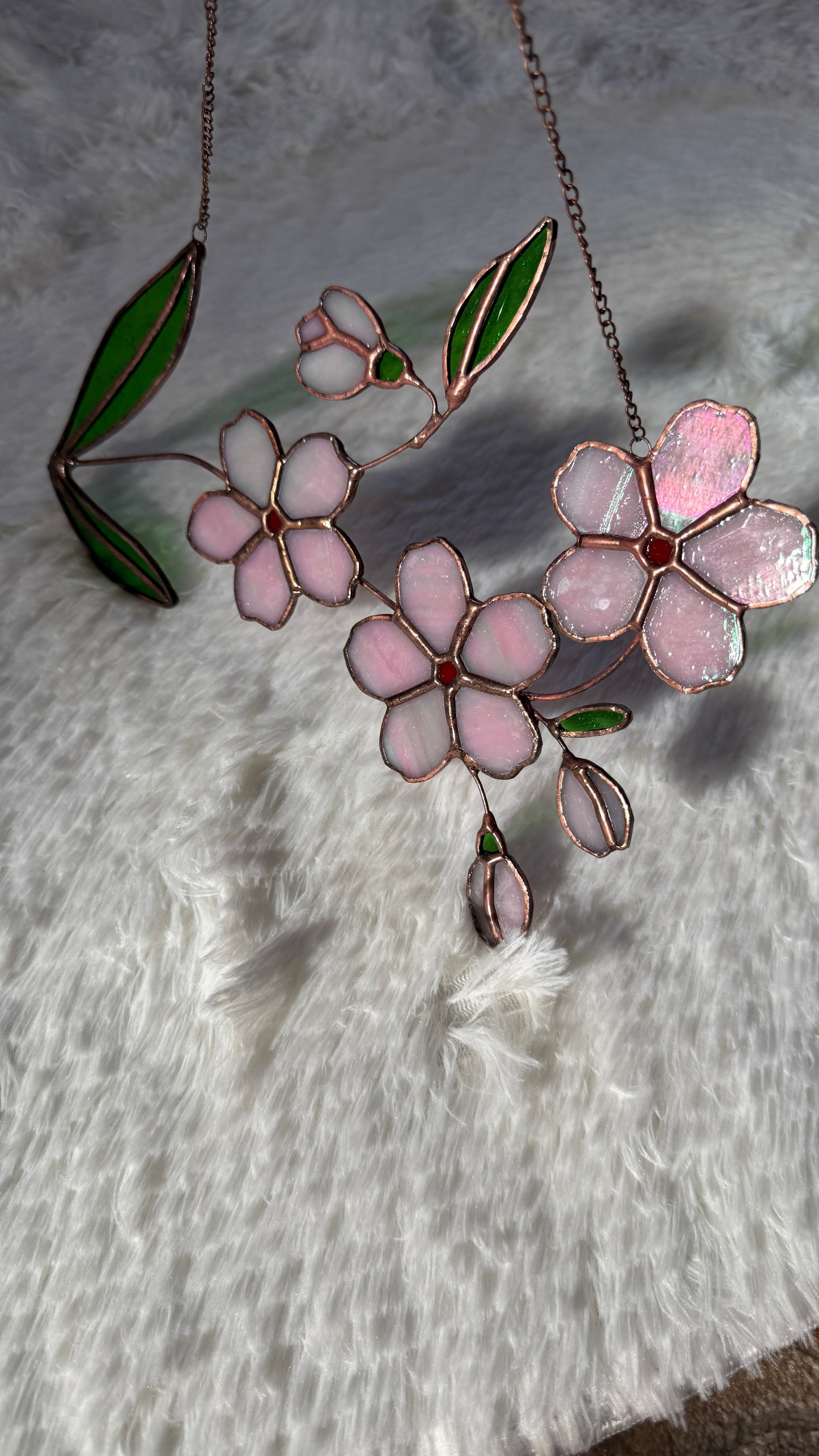 Cherry Blossom Stained Glass: Flower Sun Catcher Gift, One of a Kind Glass Decor