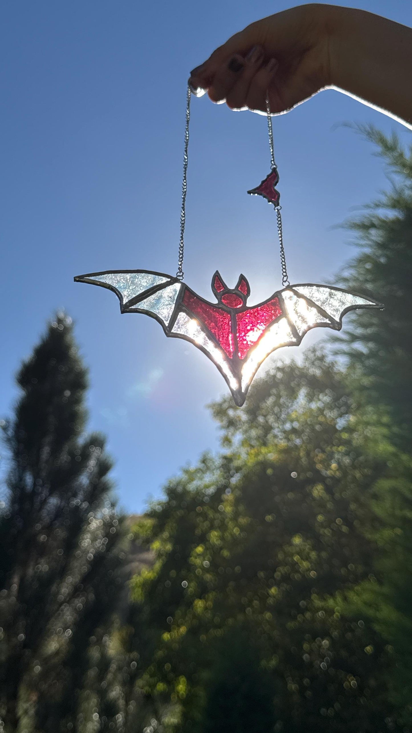 Stained Glass Bat Suncatcher, Black and Tinted glass: Halloween Decor