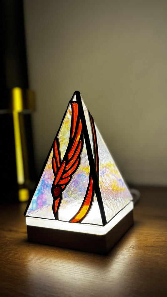 Stained Glass Pyramid Lamp: Iridescent Handmade Night Light, Tiffany Lamp Decor