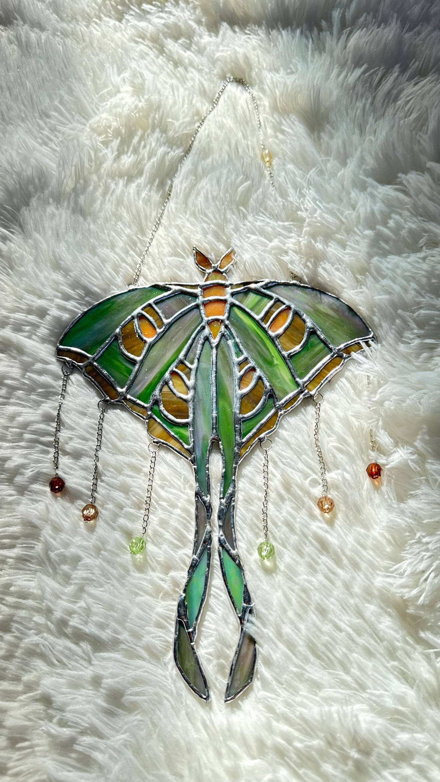 Luna Moth Stained Glass Suncatcher: Green Insect Window Hanging, Witchy Boho Wall Art Decor
