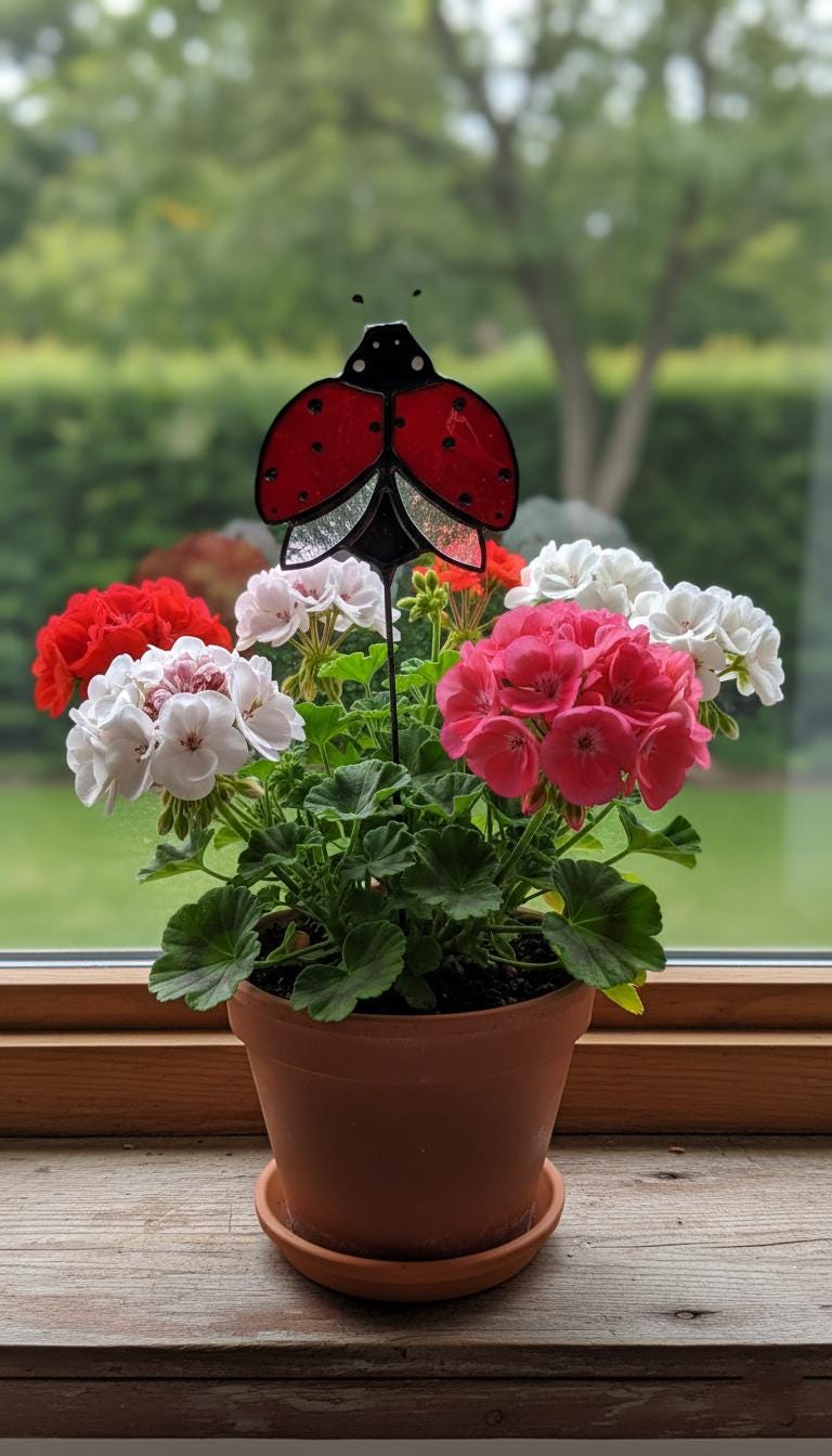 Stained Glass Ladybug Plant Stake – Handmade Garden Decor & Plant Buddy
