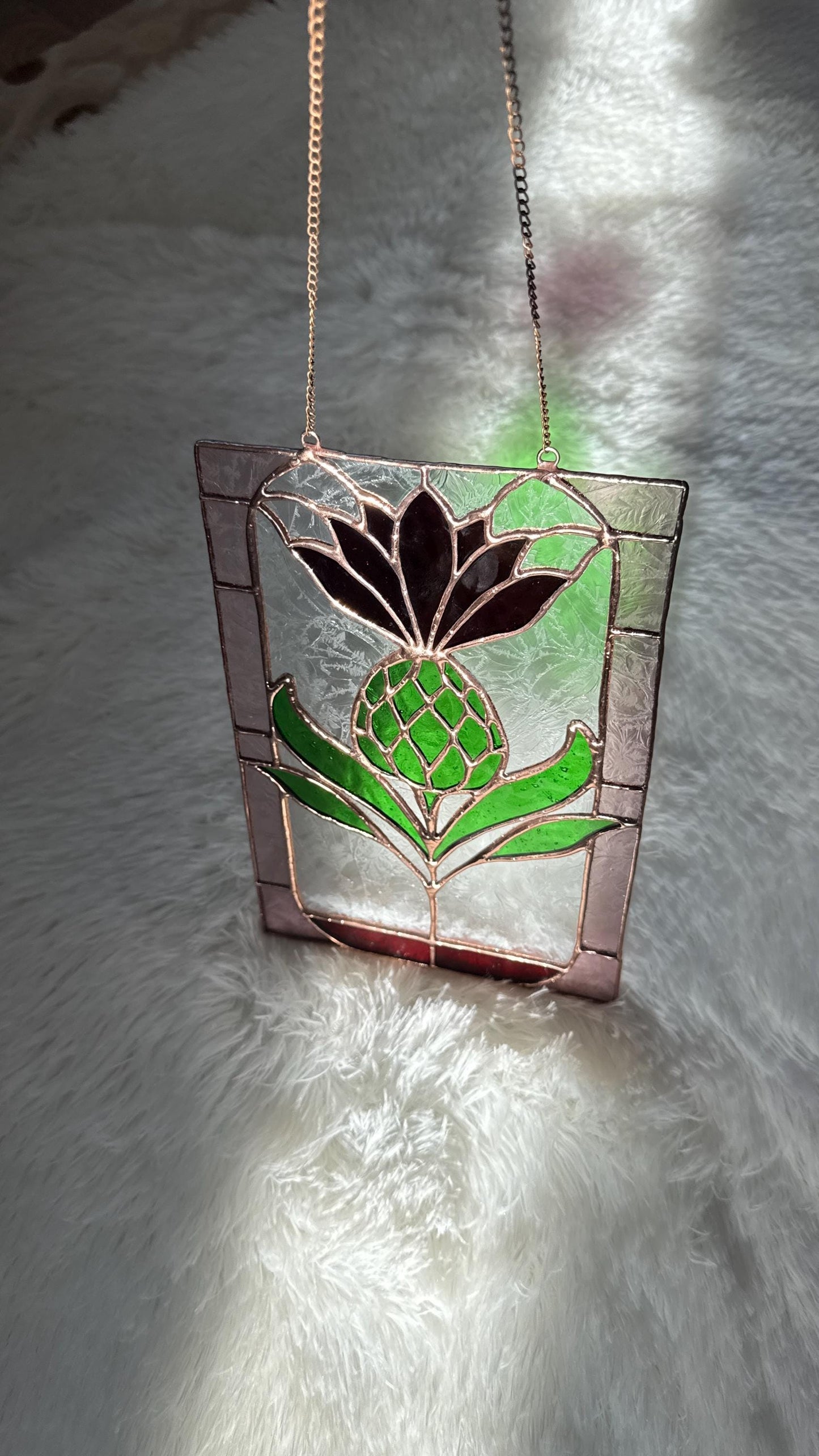 Thistle Panel: Handmade Stained Glass Scottish Botanical Window Hanging, Anniversary Gift