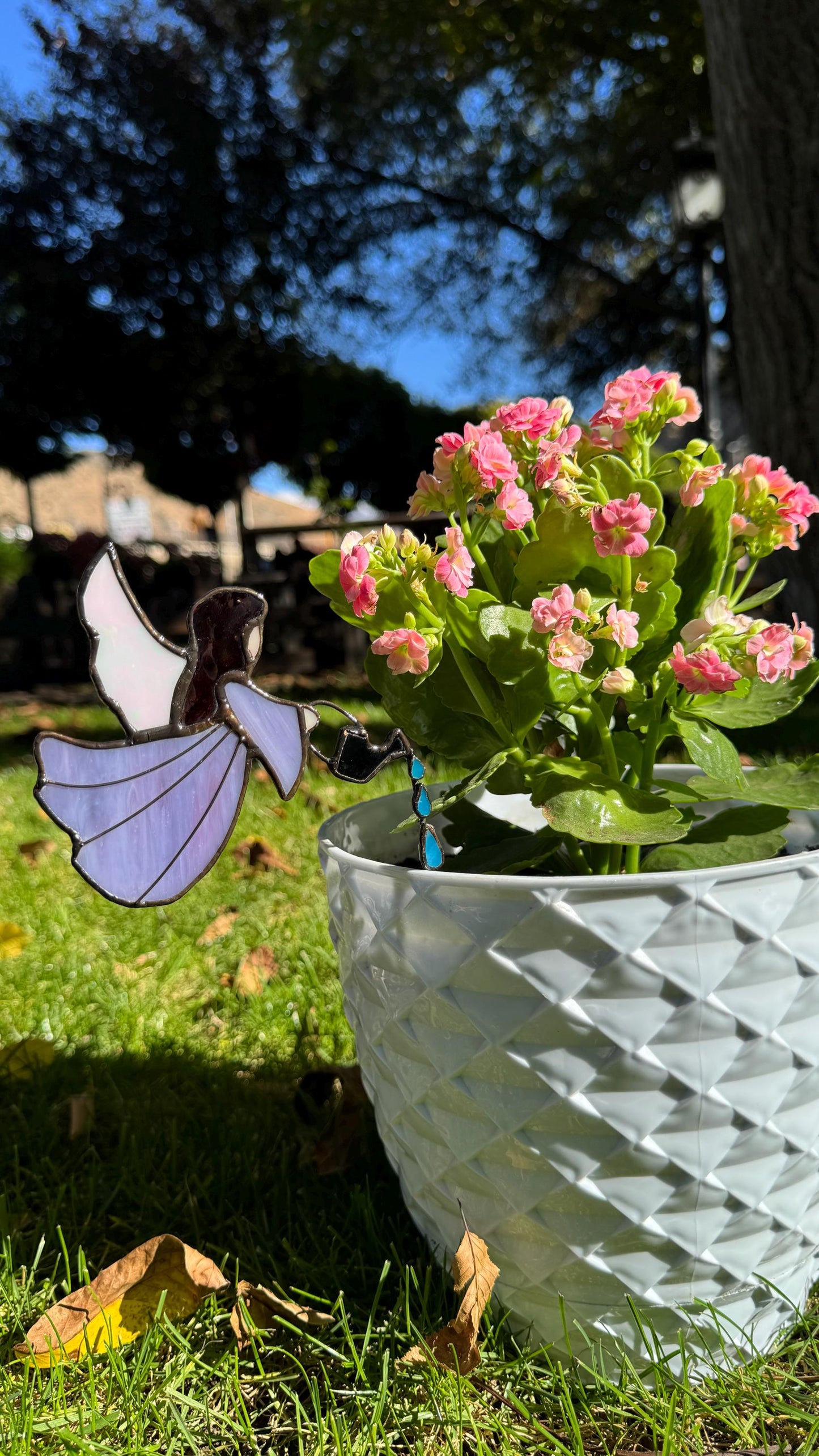 Stained Glass Angel Plant Stake, Handmade Garden Decor