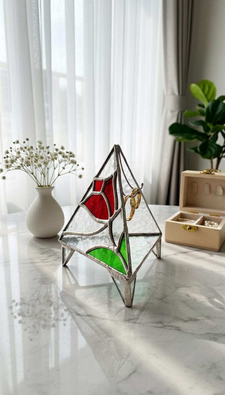 Wedding Ring Holder Stained Glass Dish: Handmade Triangle Wedding Decor