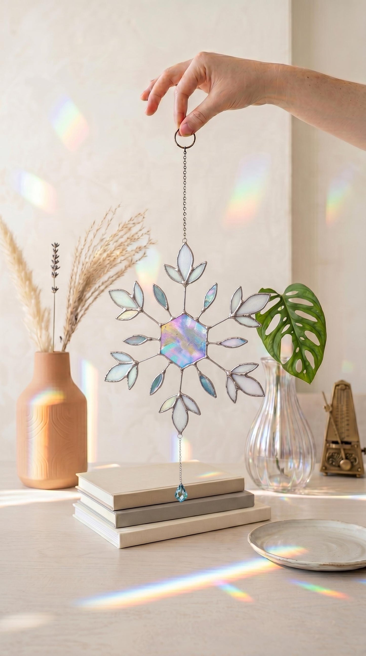 Stained Glass Snowflake Suncatcher: Handmade Winter Window Decor