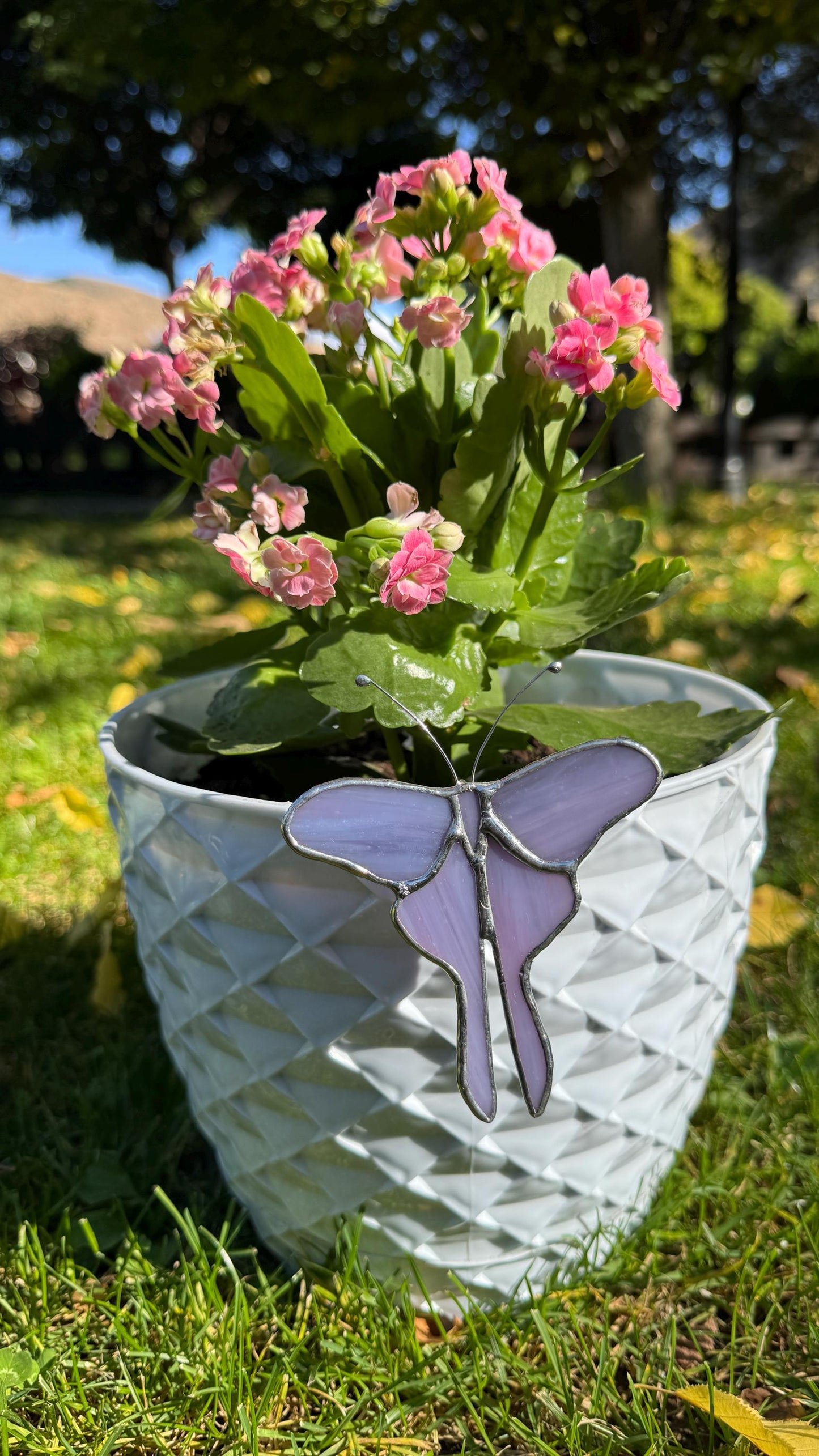Handmade Iridescent Stained Glass Butterfly Plant Stake