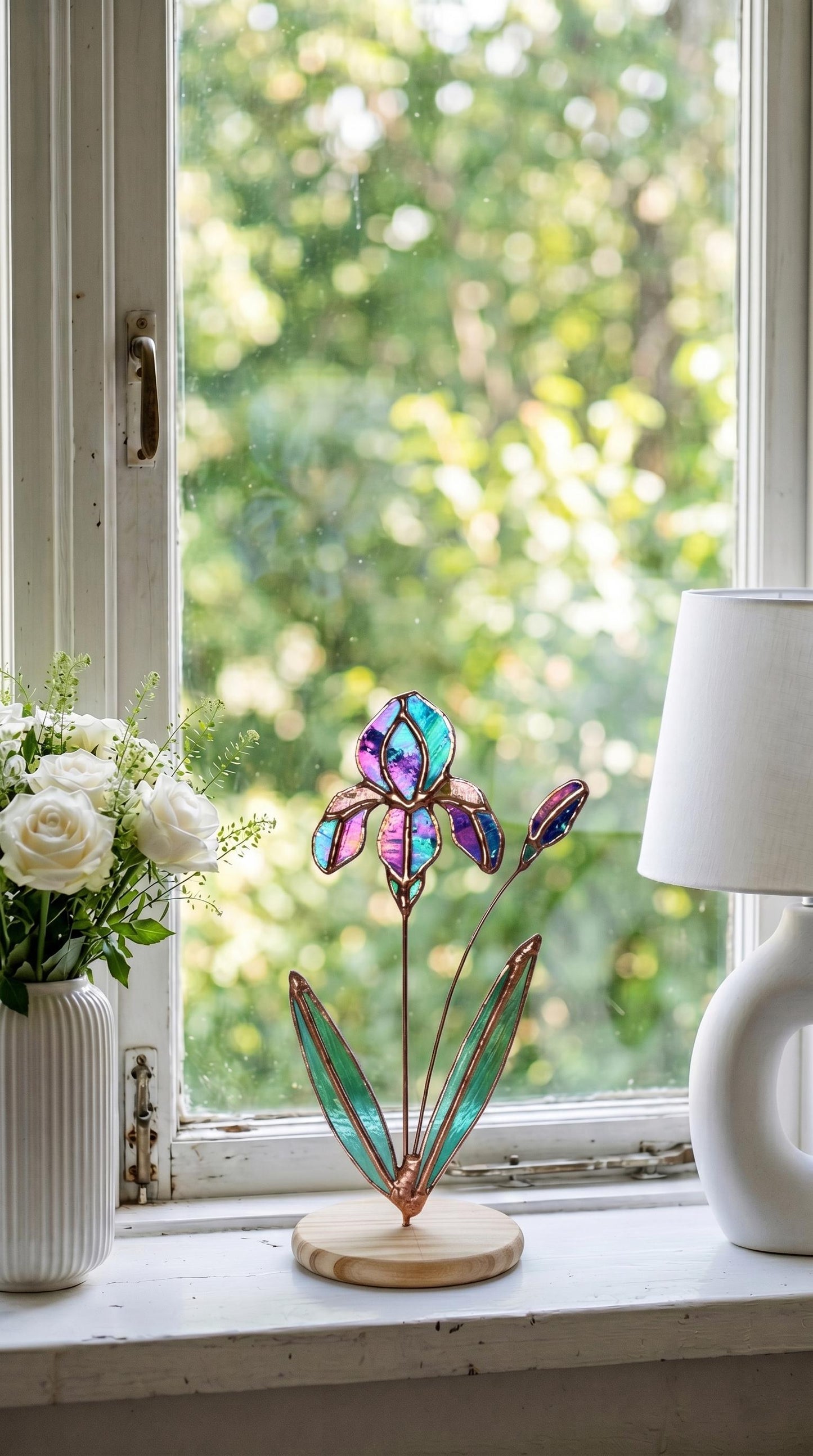 Stained Glass Flowers Iris: Handmade Irıdecent Floral, Home Decor