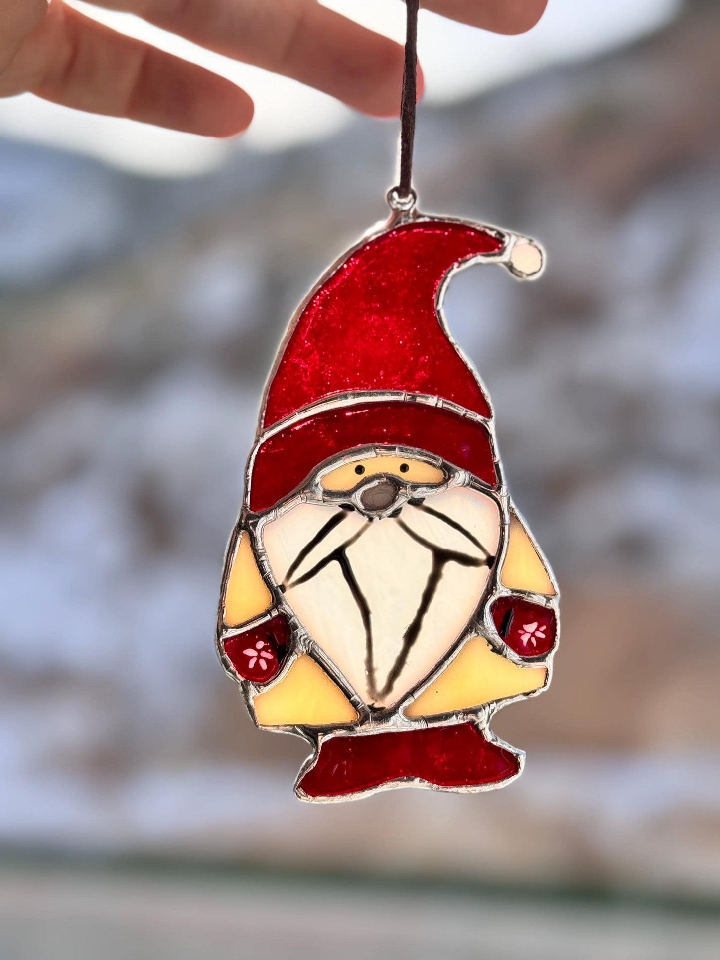 Handmade Stained Glass Santa Ornament - Festive Christmas Tree Decoration