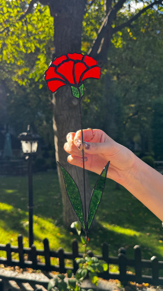 Stained Glass Flowers Carnation: Handmade Red Floral, Home Decor