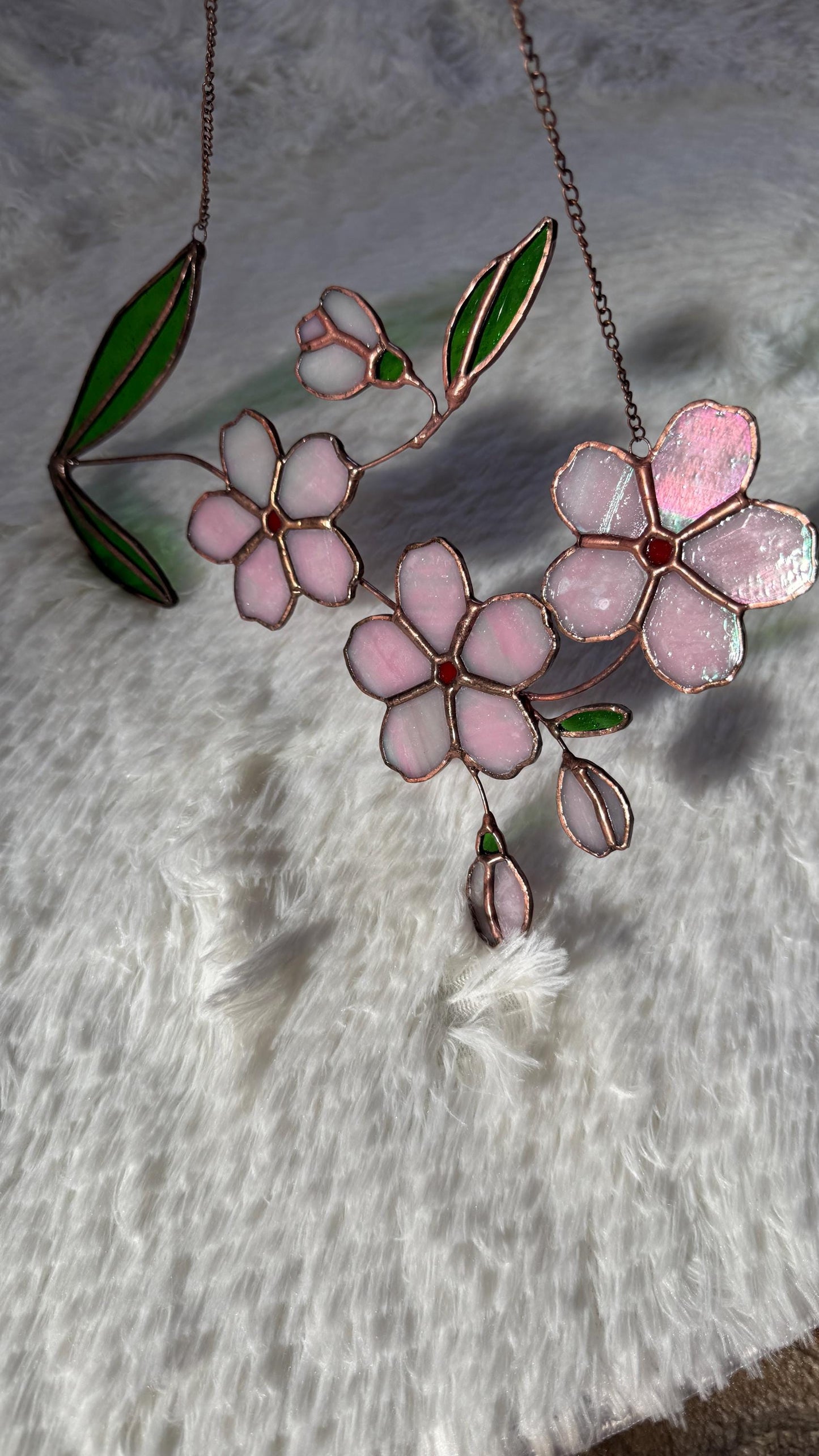 Cherry Blossom Stained Glass: Flower Sun Catcher Gift, One of a Kind Glass Decor