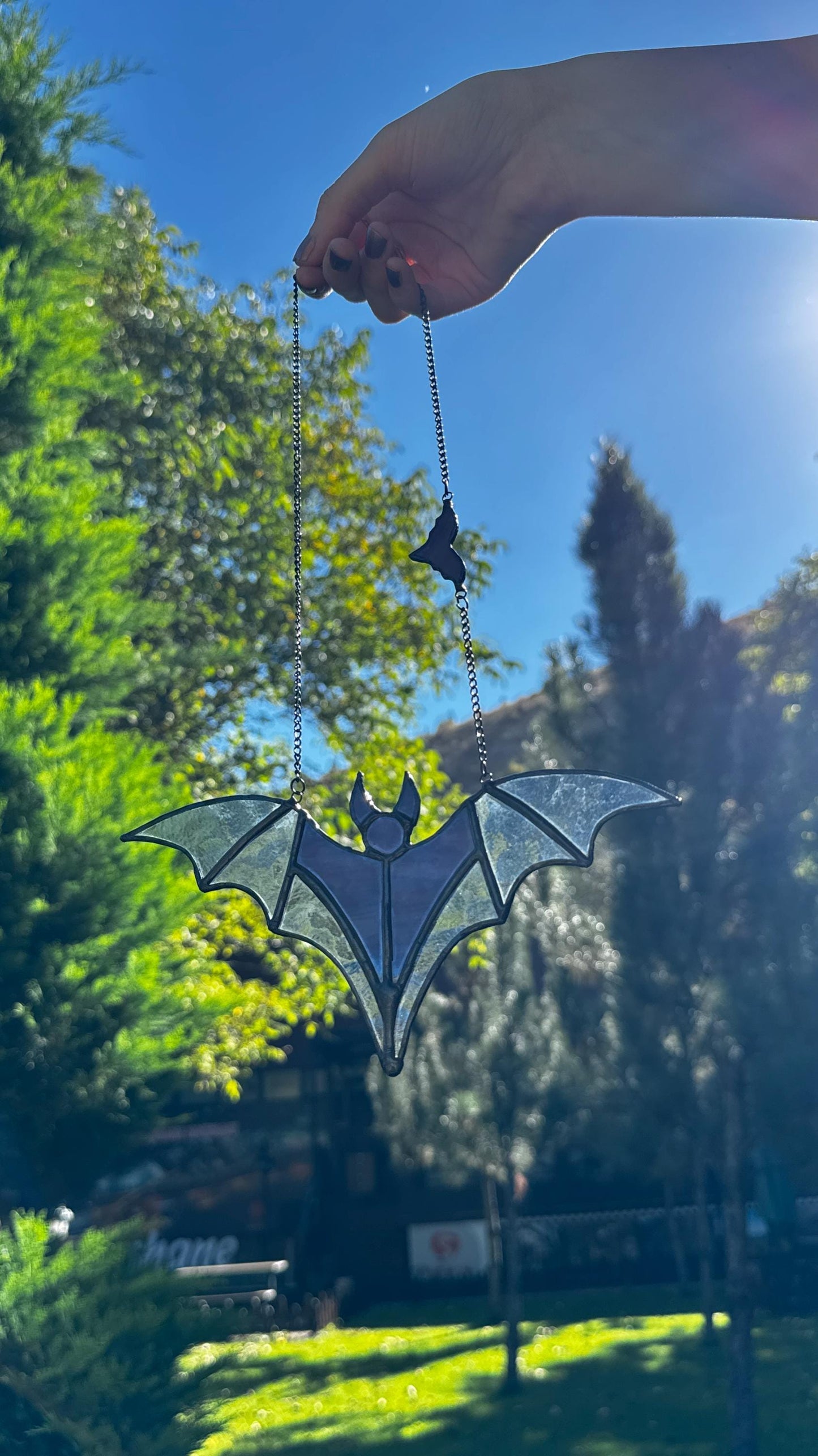 Stained Glass Bat Suncatcher, Black and Tinted glass: Halloween Decor