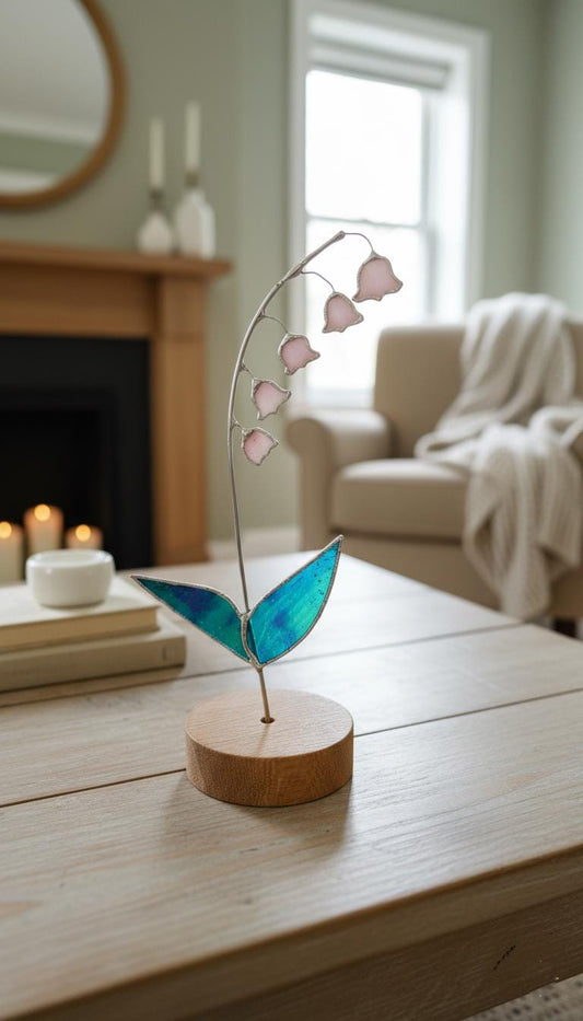 Stained Glass Lily of the Valley Suncatcher: Iridescent Floral Art