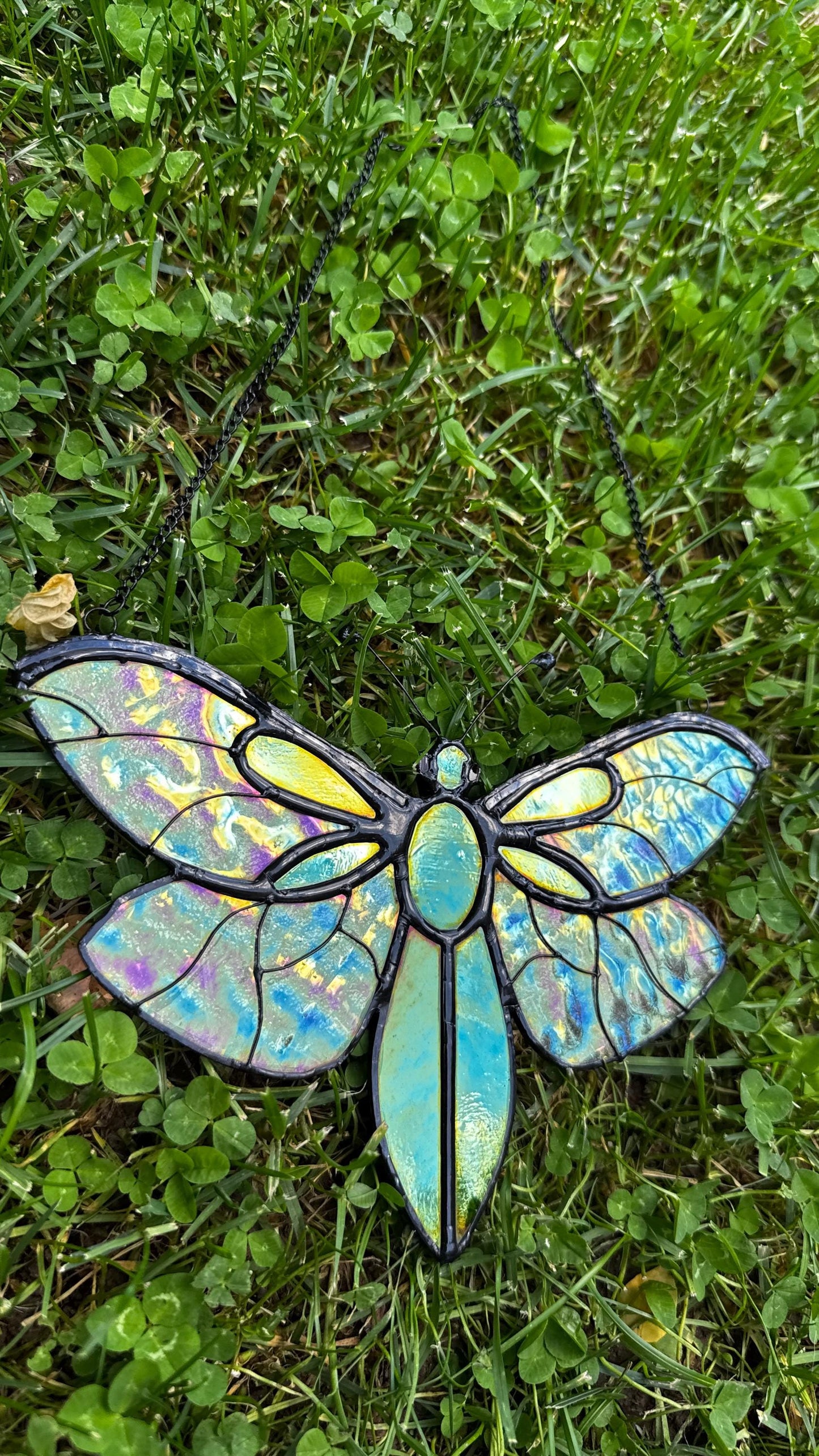Stained Glass Fly Suncatcher Patern: Green Insect Window Decor