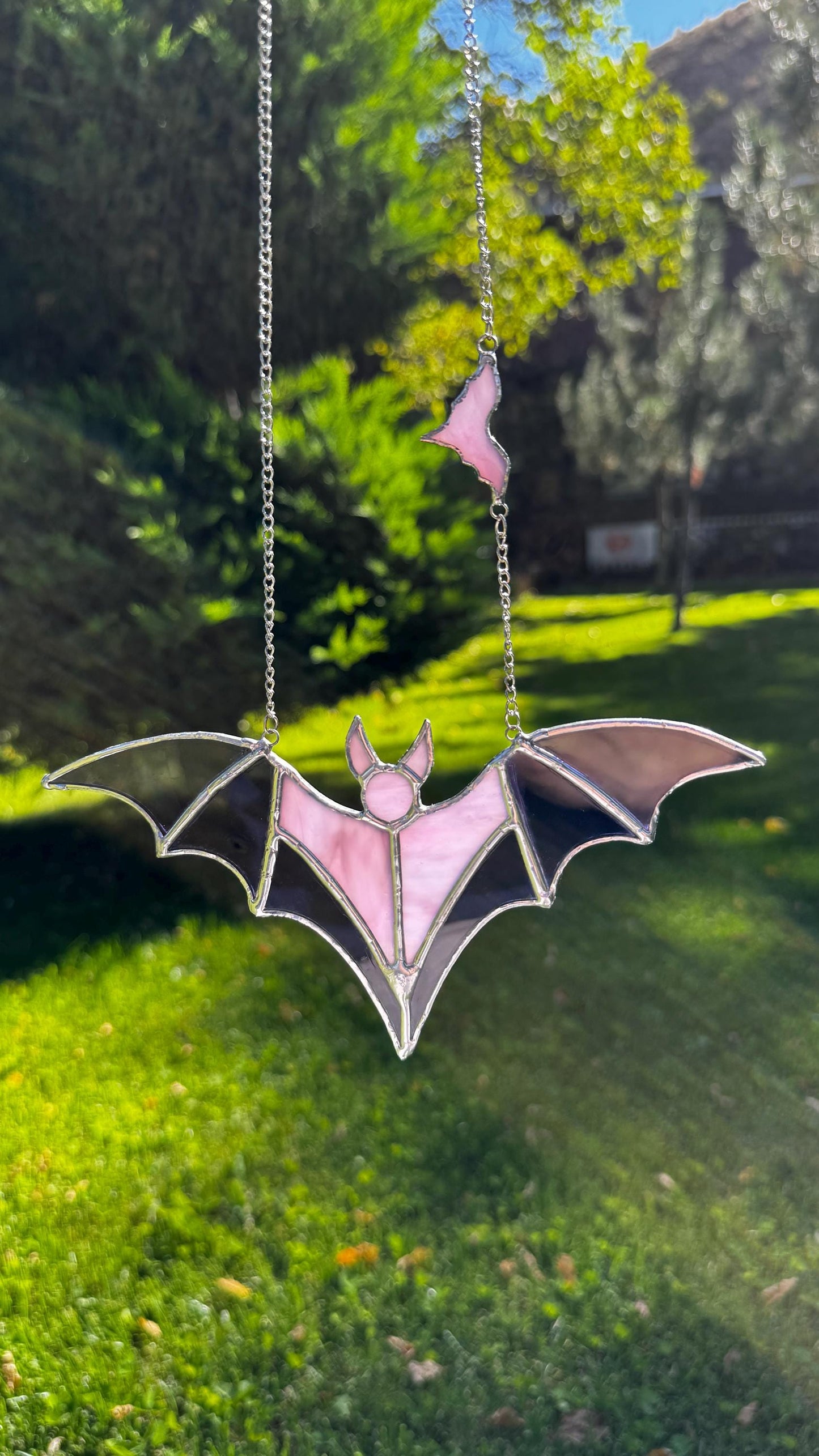 Stained Glass Bat Suncatcher, Black and Tinted glass: Halloween Decor