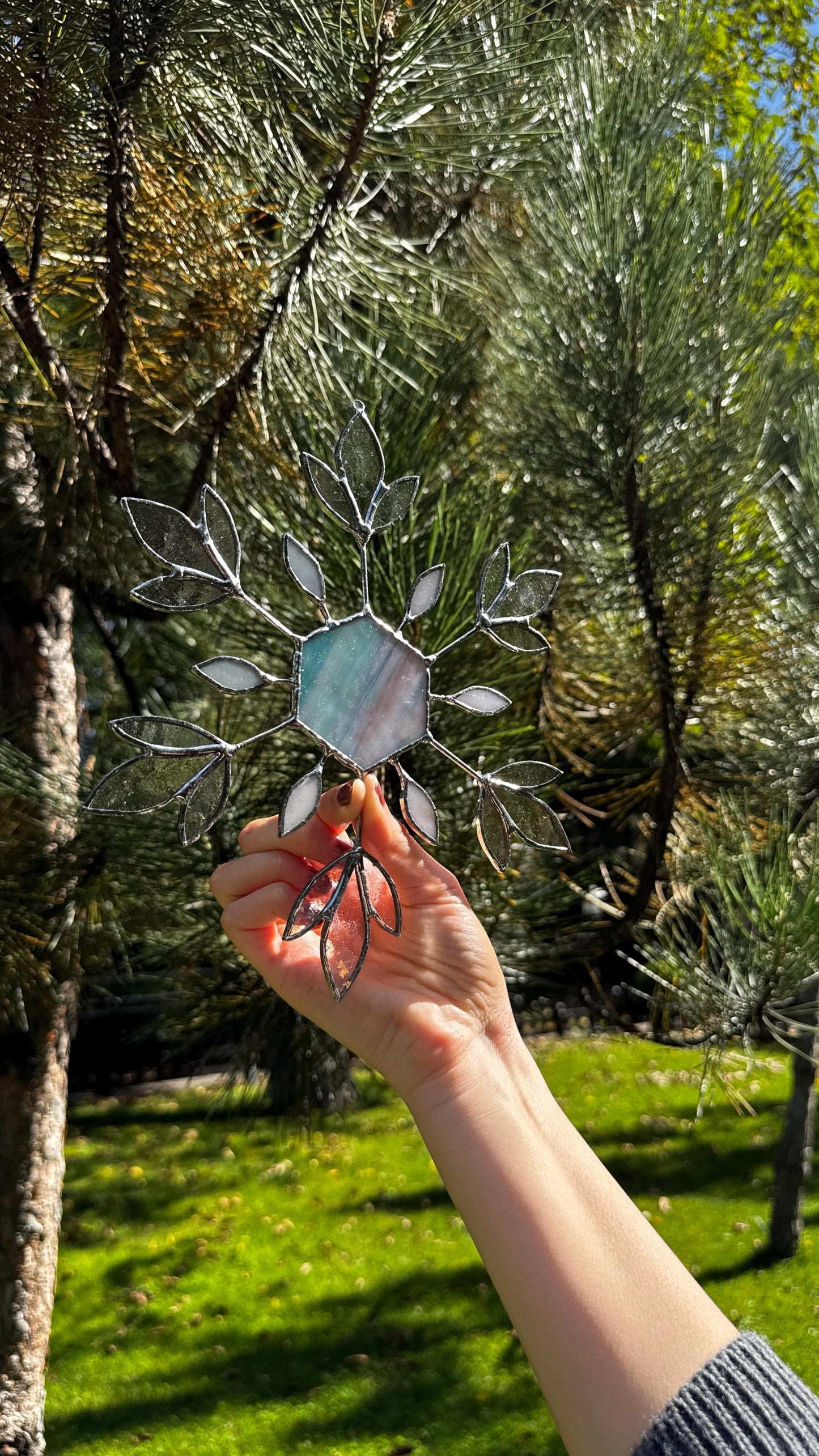 Stained Glass Snowflake ICE Suncatcher: Handmade Winter Window Decor