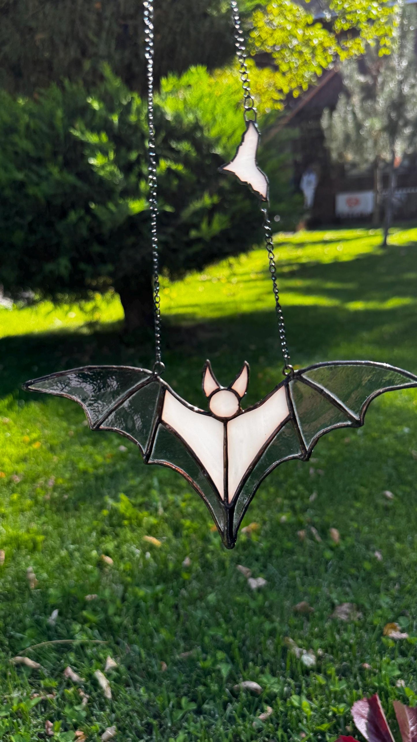 Stained Glass Bat Suncatcher, Black and Tinted glass: Halloween Decor