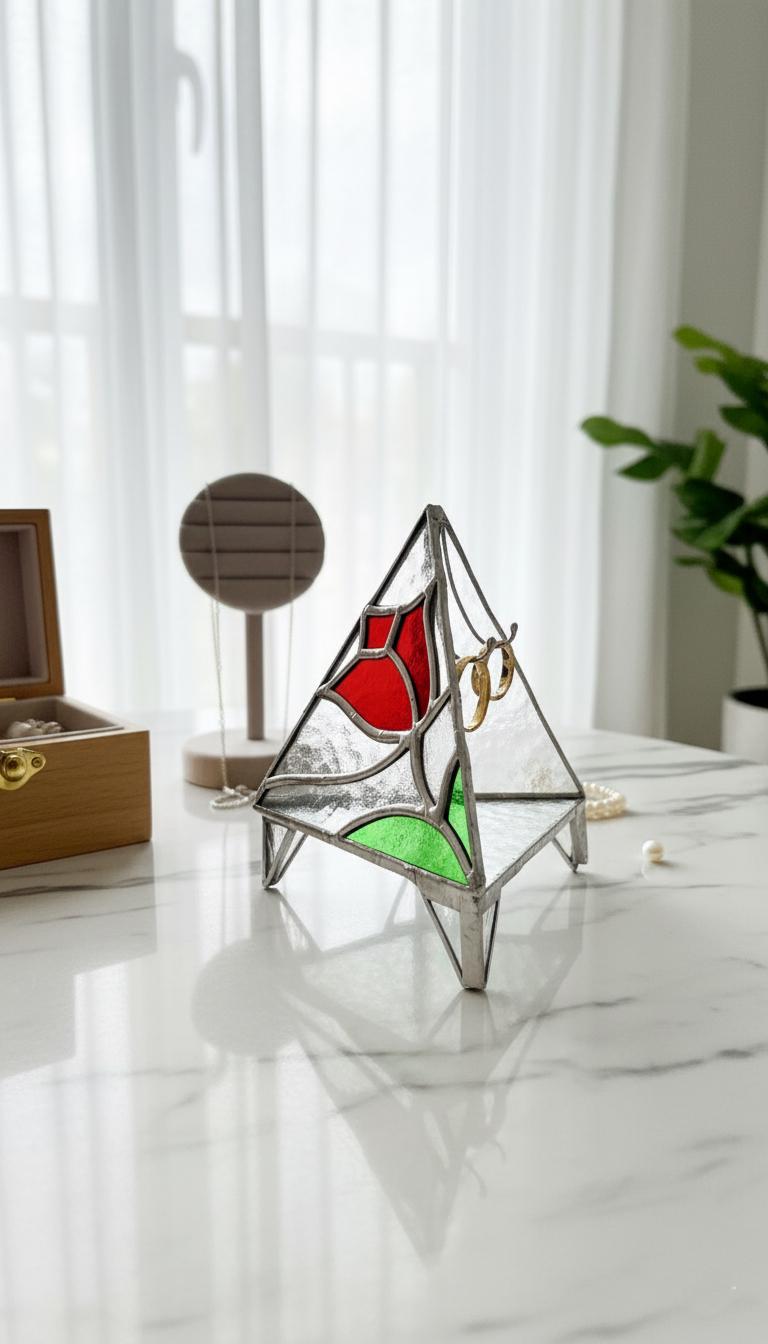 Wedding Ring Holder Stained Glass Dish: Handmade Triangle Wedding Decor