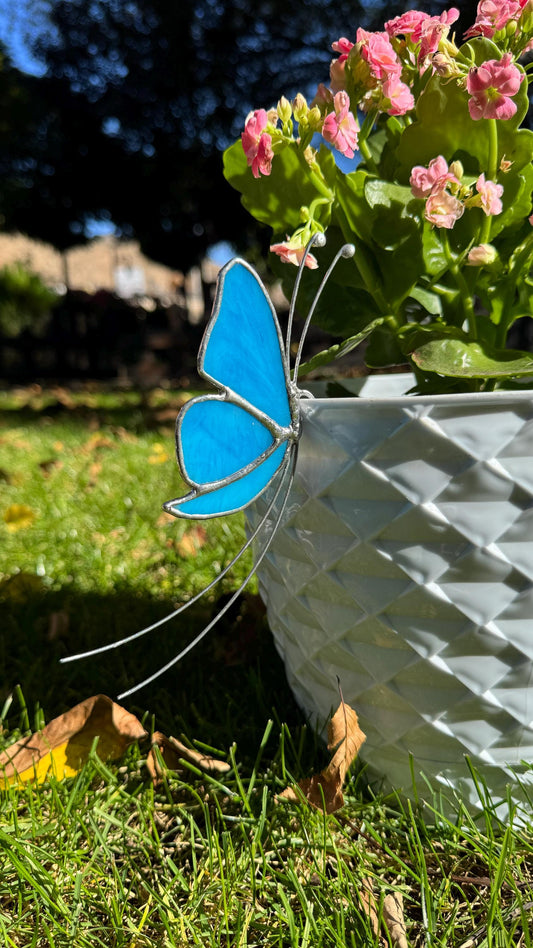 Handmade Stained Glass Butterfly Plant Stake, Decorative Plant Buddy