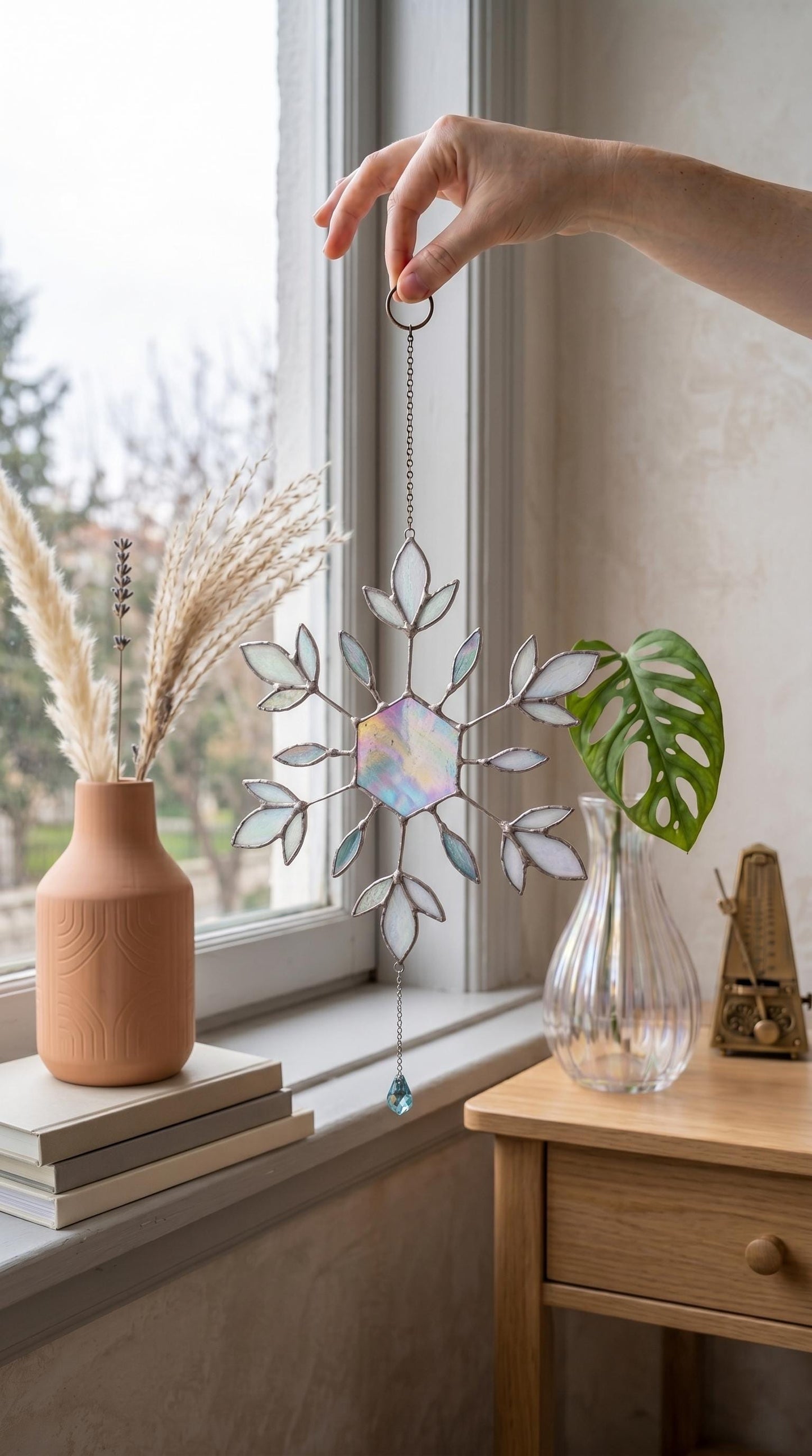 Stained Glass Snowflake Suncatcher: Handmade Winter Window Decor