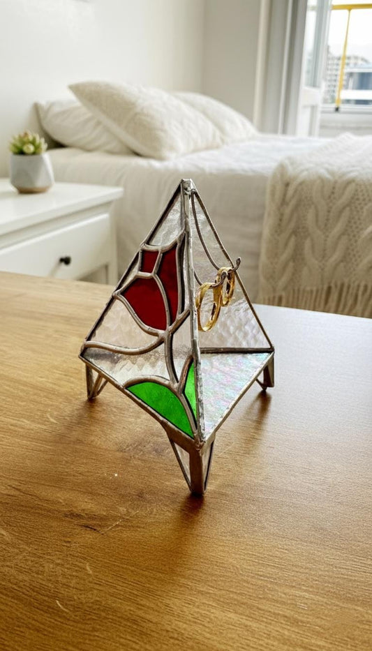 Wedding Ring Holder Stained Glass Dish: Handmade Triangle Wedding Decor