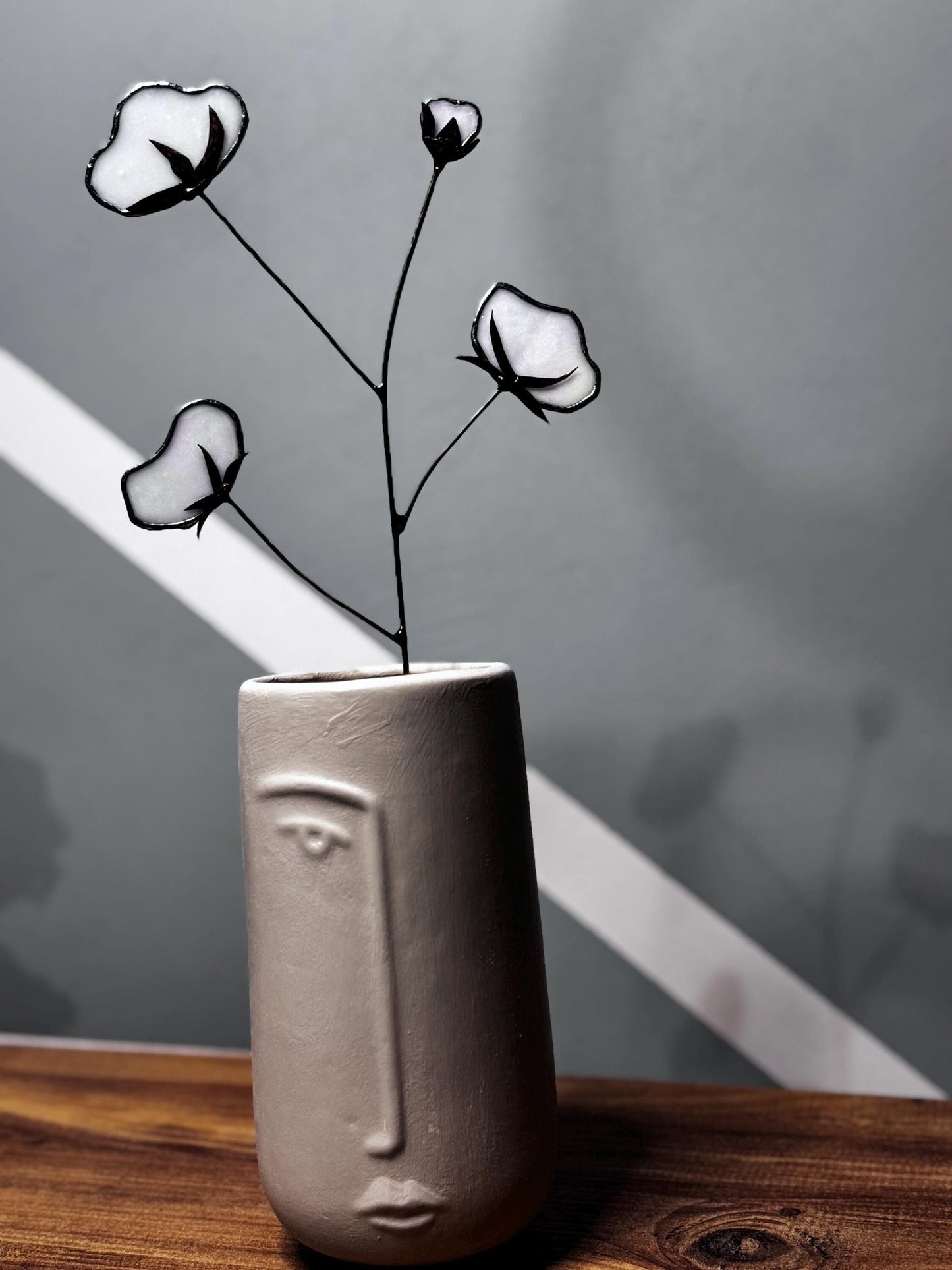 Handcrafted Stained Glass Cotton Flower Unique Home Decor Accent