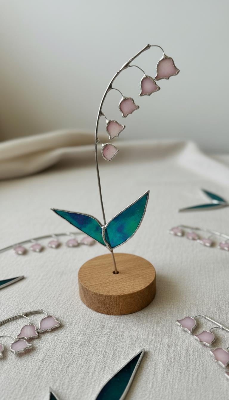 Stained Glass Lily of the Valley Suncatcher: Iridescent Floral Art