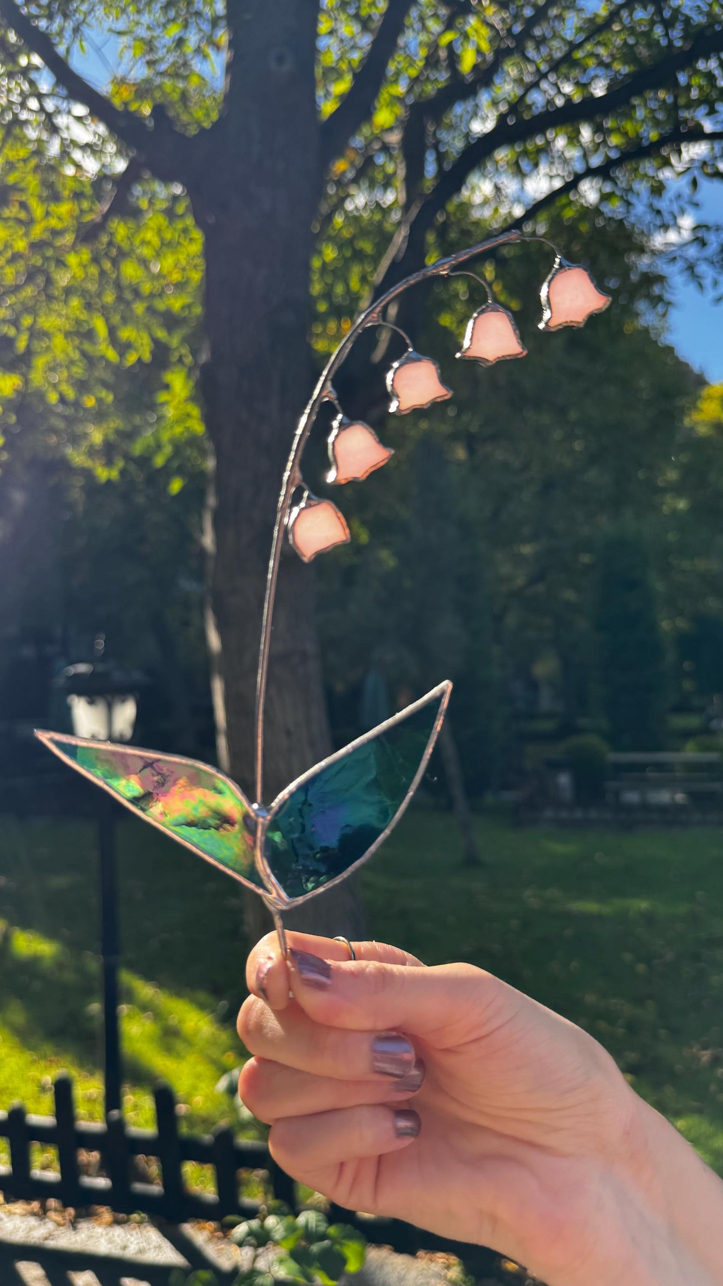 Iridescent Stained Glass Lily of the Valley, Floral Sun Catcher