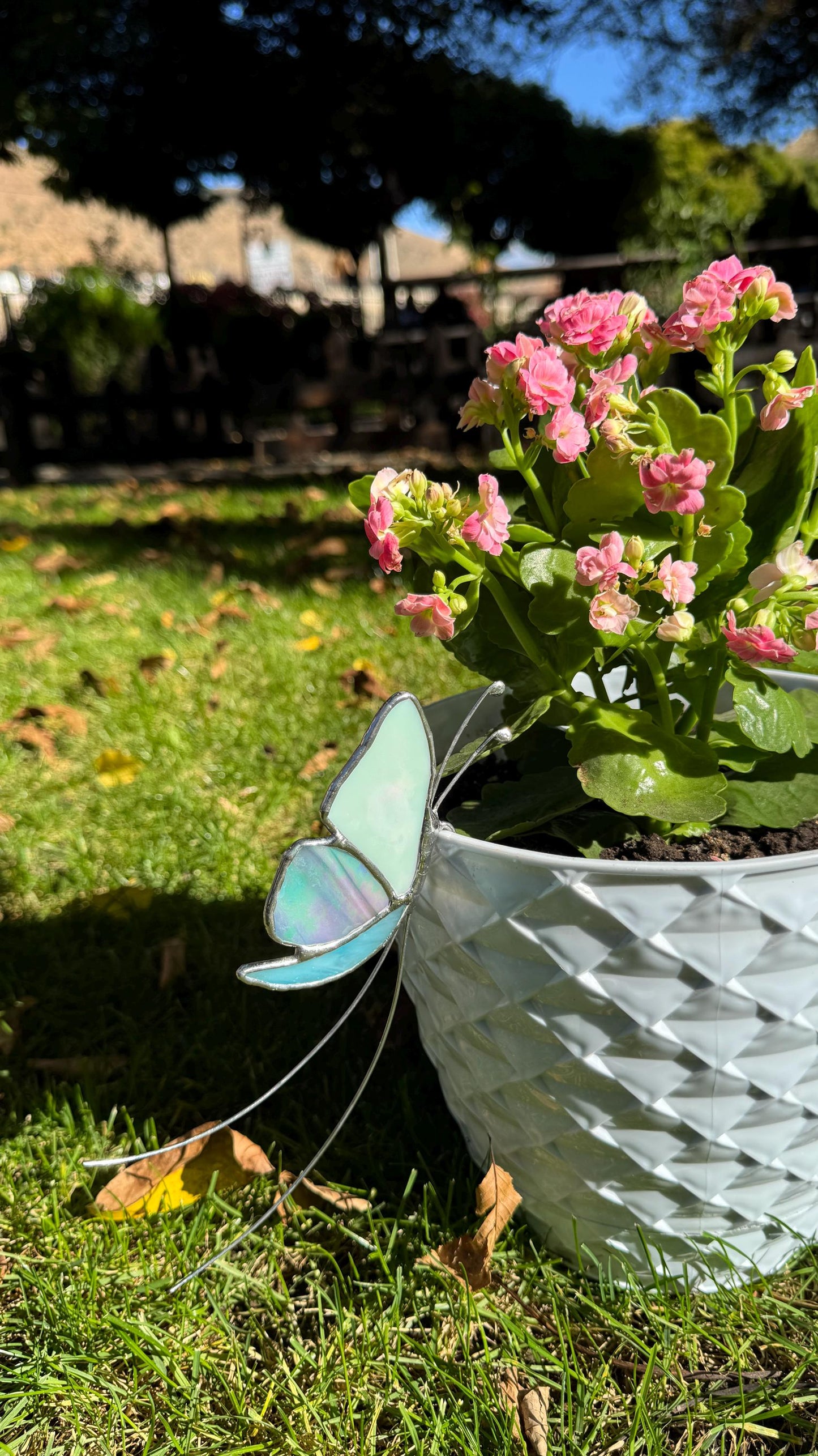Handmade Stained Glass Butterfly Plant Stake, Decorative Plant Buddy