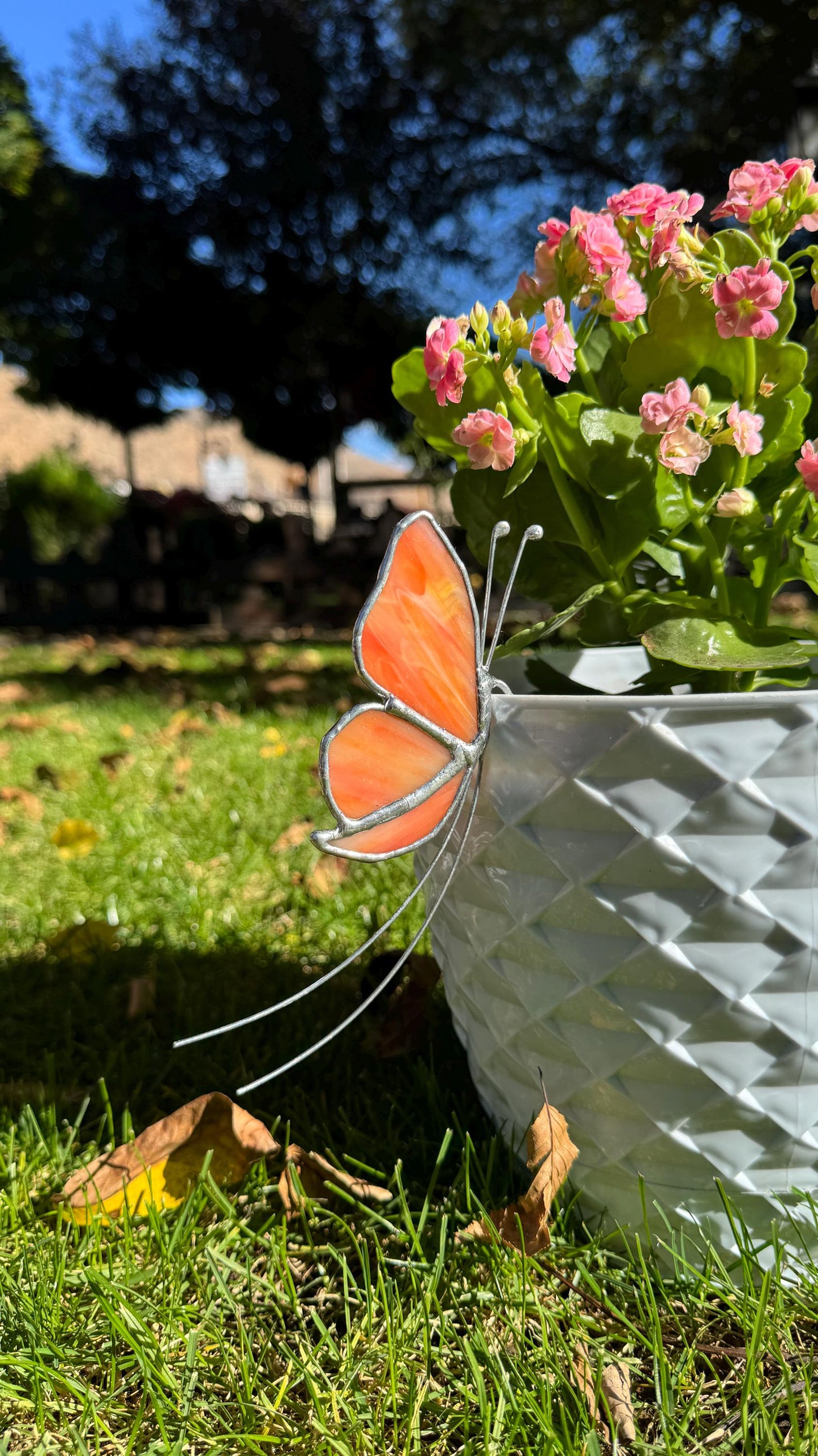 Handmade Stained Glass Butterfly Plant Stake, Decorative Plant Buddy