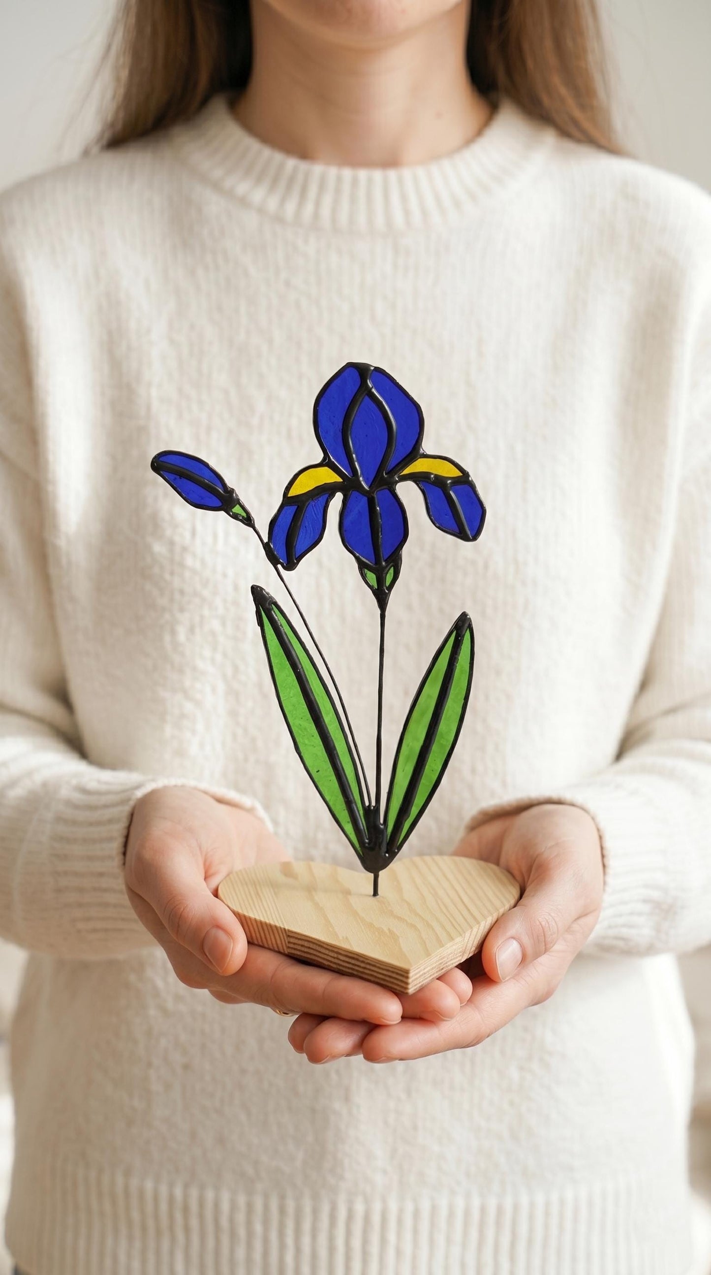 Stained Glass Flowers Iris: Handmade Blue Floral, Home Decor