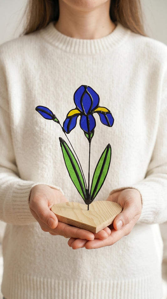 Stained Glass Flowers Iris: Handmade Blue Floral, Home Decor