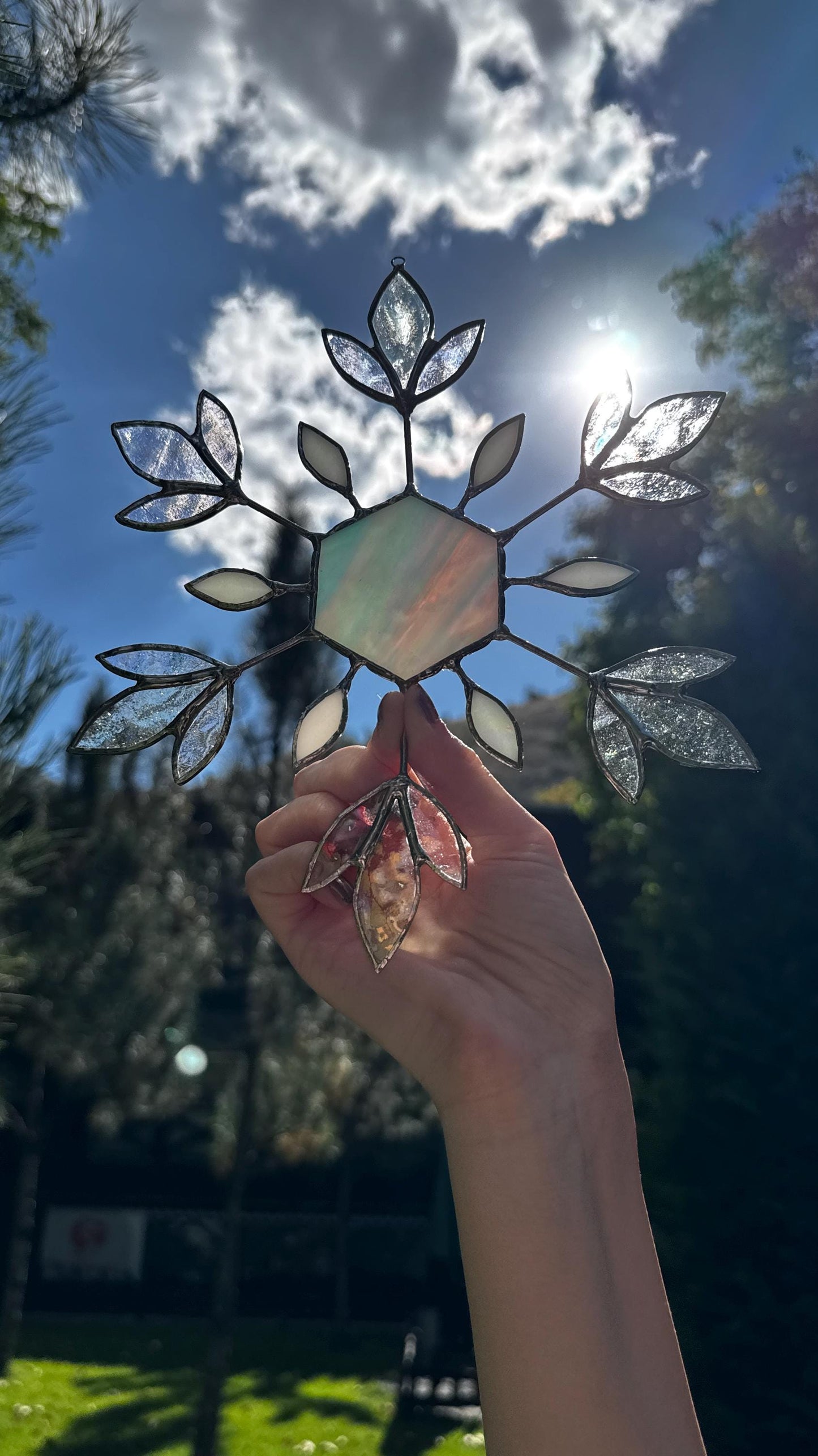 Stained Glass Snowflake ICE Suncatcher: Handmade Winter Window Decor