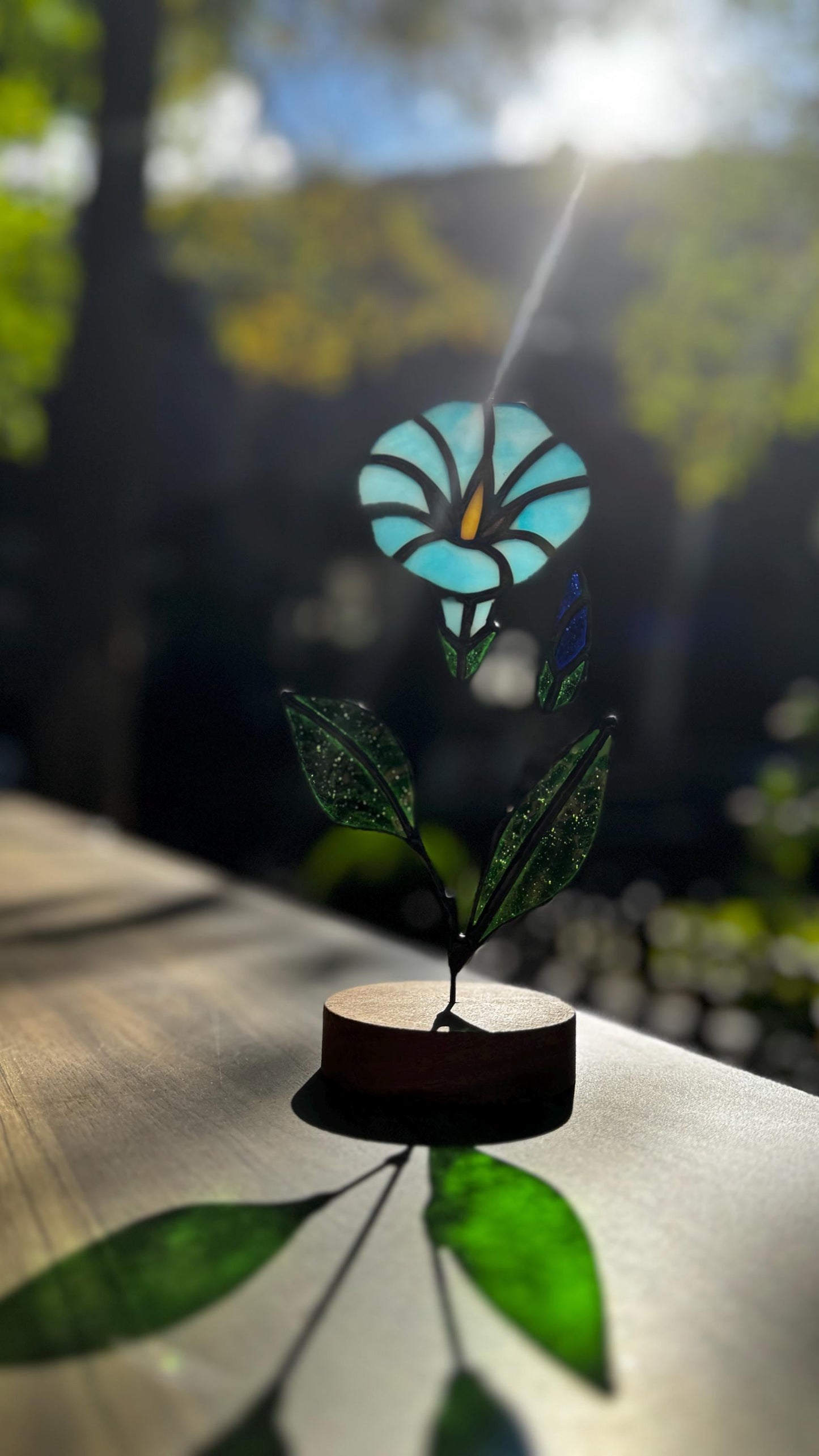 Stained Glass Morning Glory Flower Stake: Handmade Floral Decor, Gift for Nature Lovers