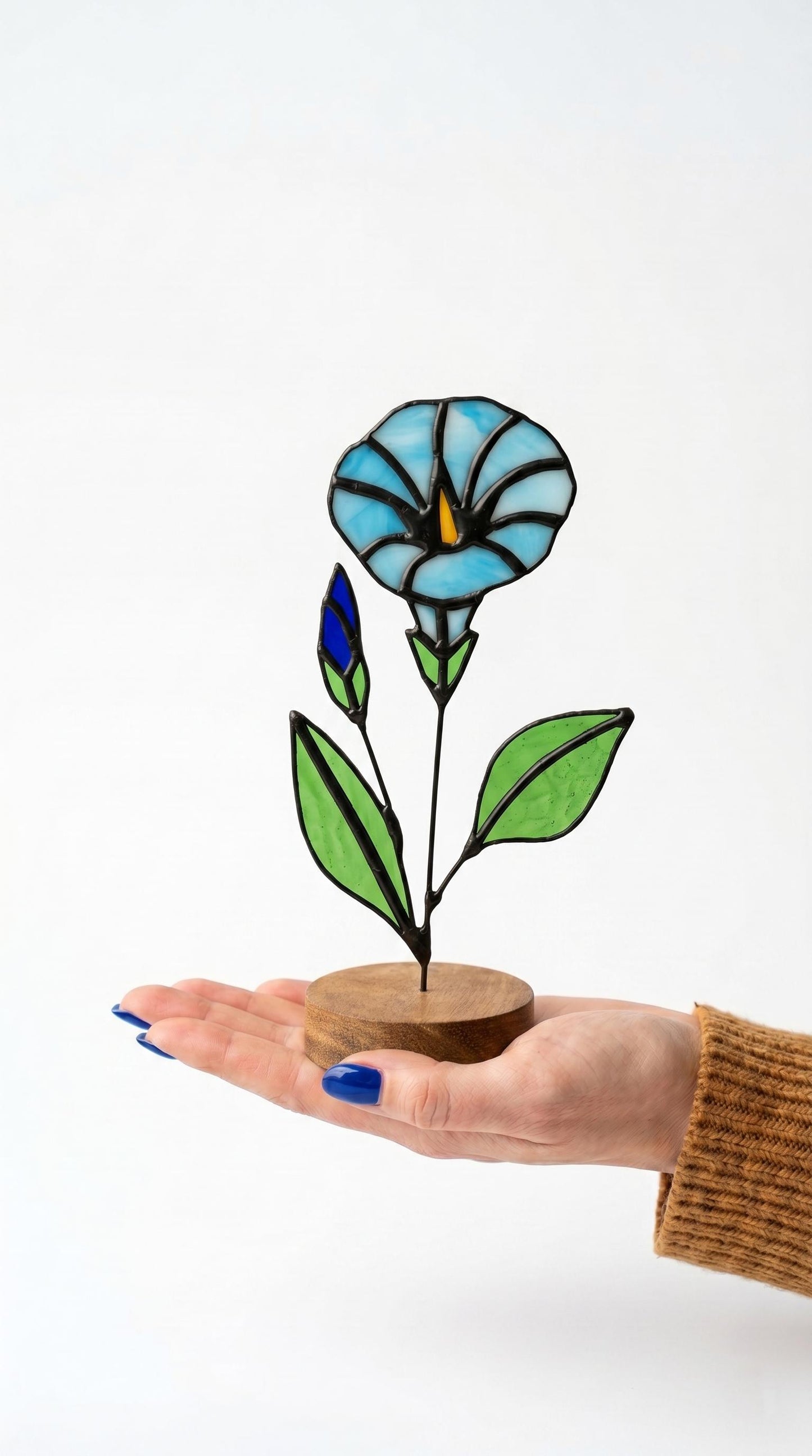 Stained Glass Morning Glory Flower Stake: Handmade Floral Decor, Gift for Nature Lovers