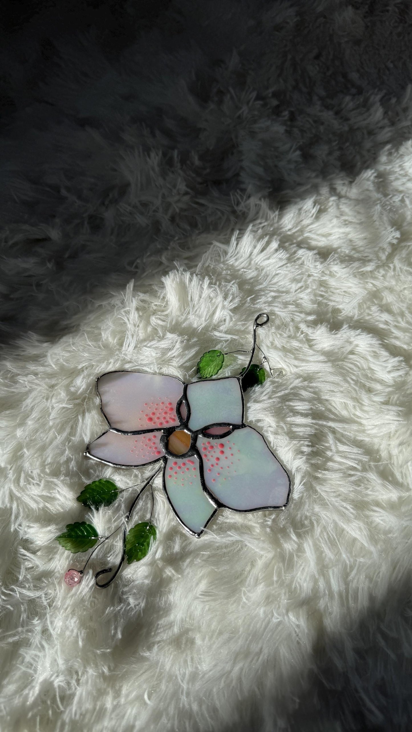 Orchid Stained Glass Suncatcher: Pink Flower Botanical Window Hanging, Exotic Floral Wall Decor