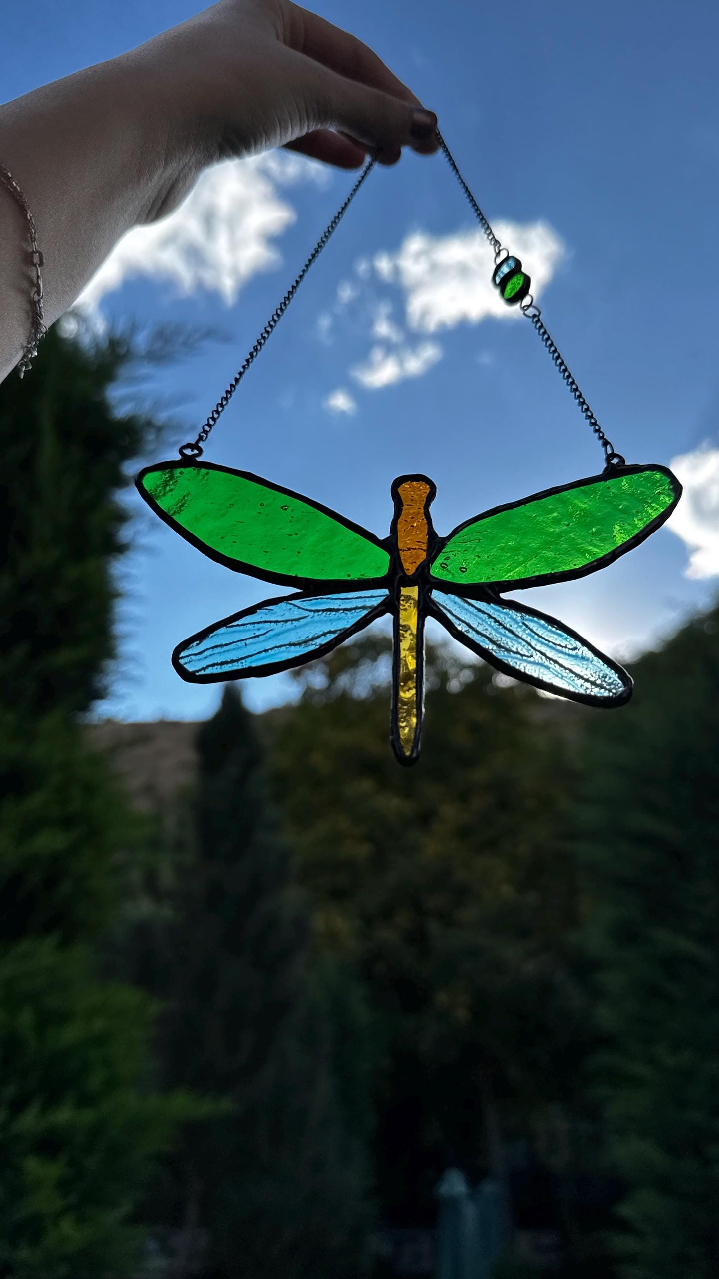 Stained Glass Dragonfly Suncatcher, Insect Window Hanging