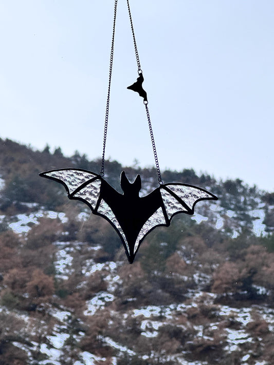 Stained Glass Bat Suncatcher, Halloween Window Decoration, Gothic Home Decor, Handmade Halloween Ornament