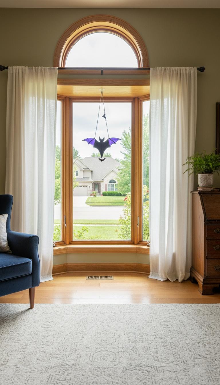 Stained Glass Bat Suncatcher, Purple Black: Halloween Decor
