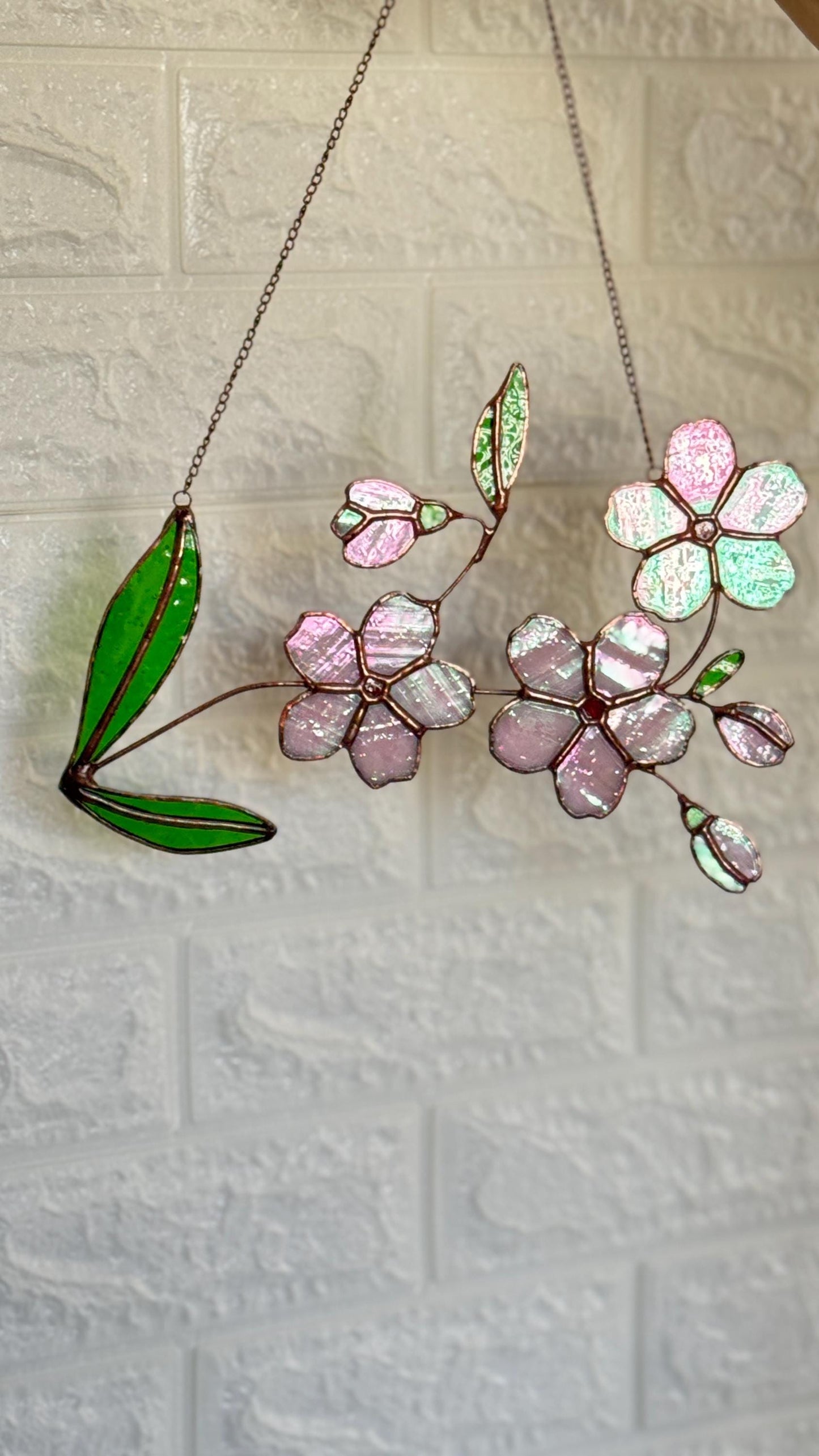 Cherry Blossom Stained Glass: Flower Sun Catcher Gift, One of a Kind Glass Decor