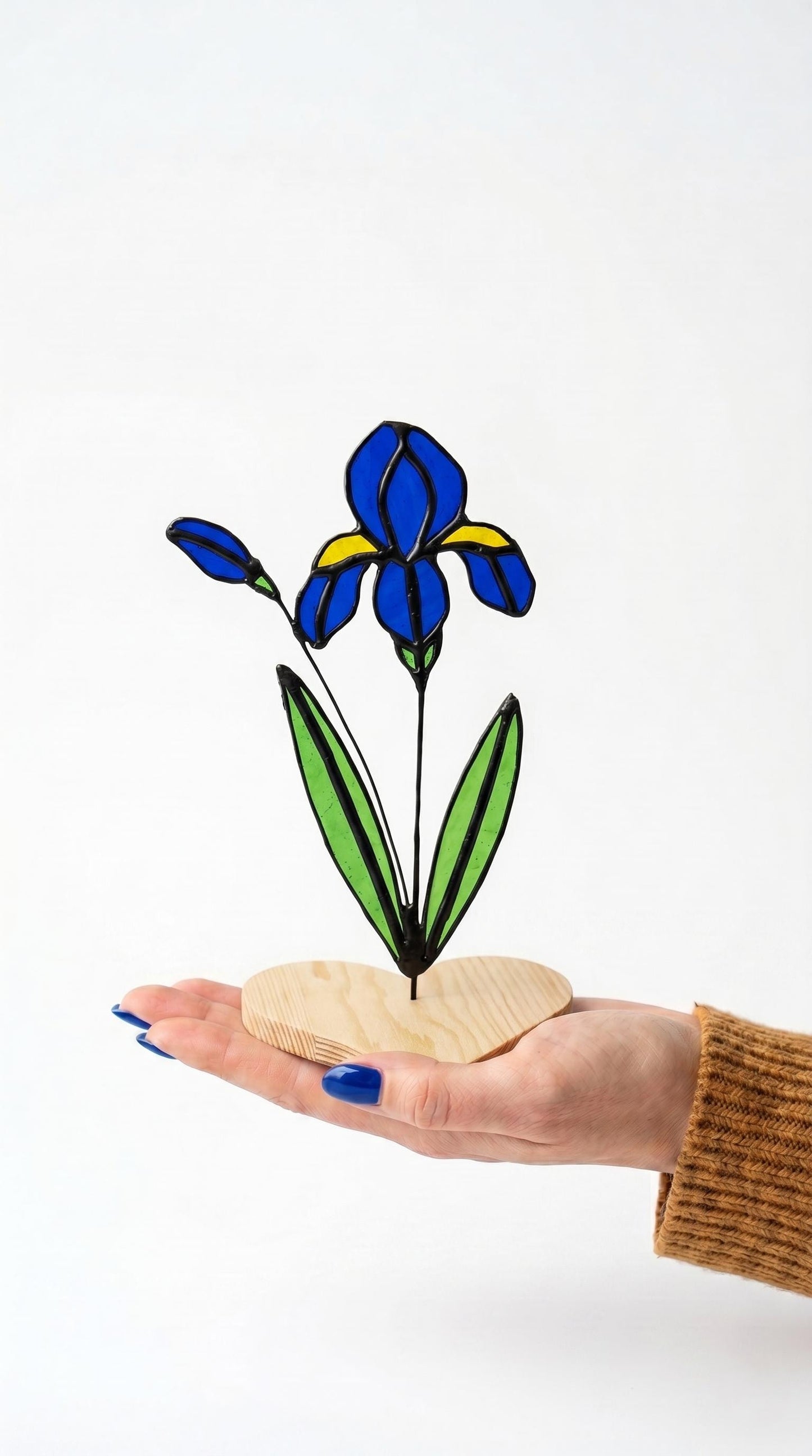 Stained Glass Flowers Iris: Handmade Blue Floral, Home Decor