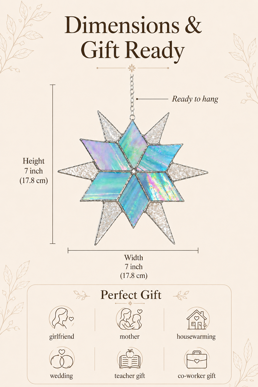 Stained Glass Sirius Star Suncatcher Handmade Ice Iridescent Glass Home Window Decor