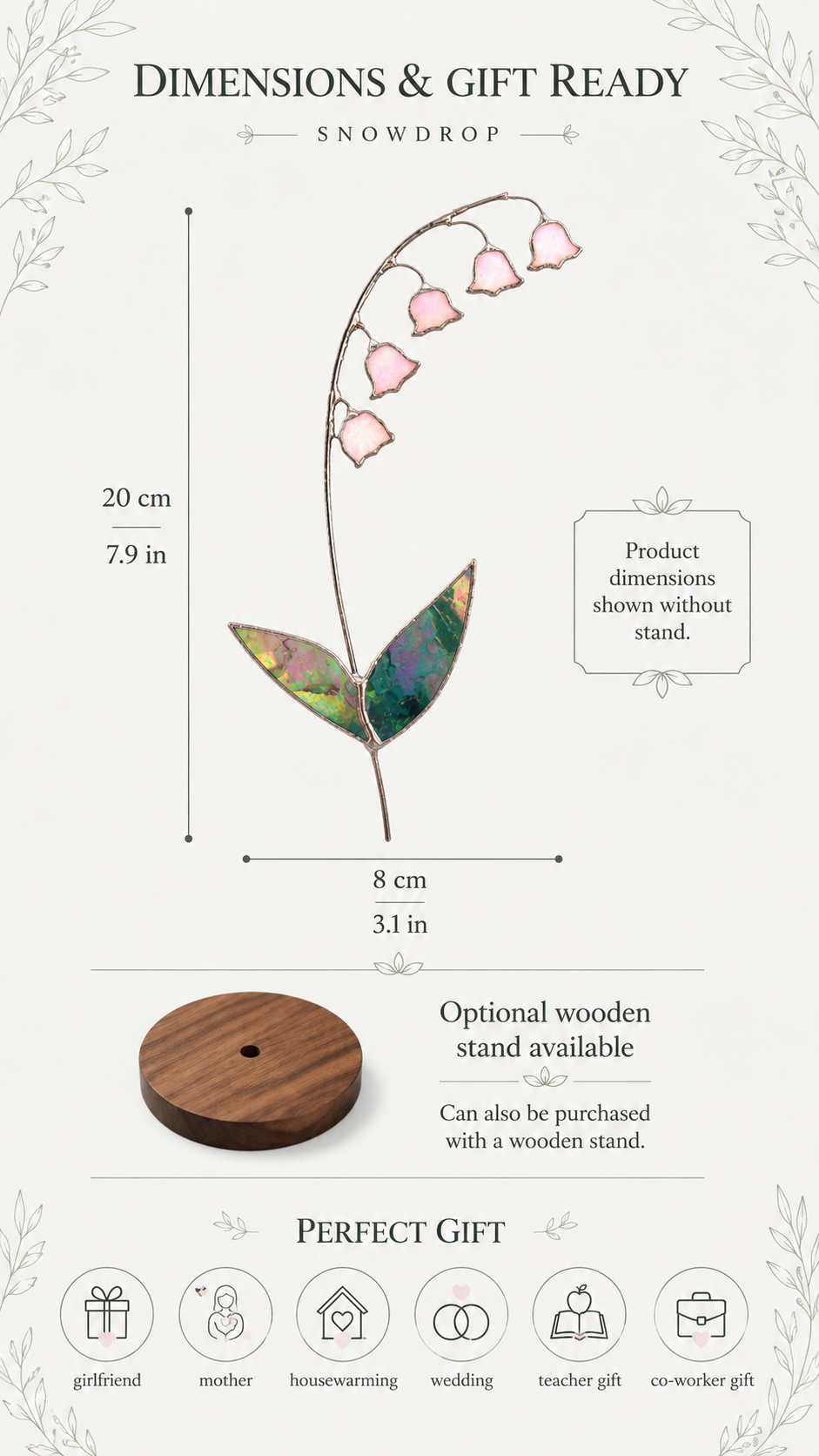 Lily of the Valley Iridescent Pink Stained Glass, Floral Sun Catcher