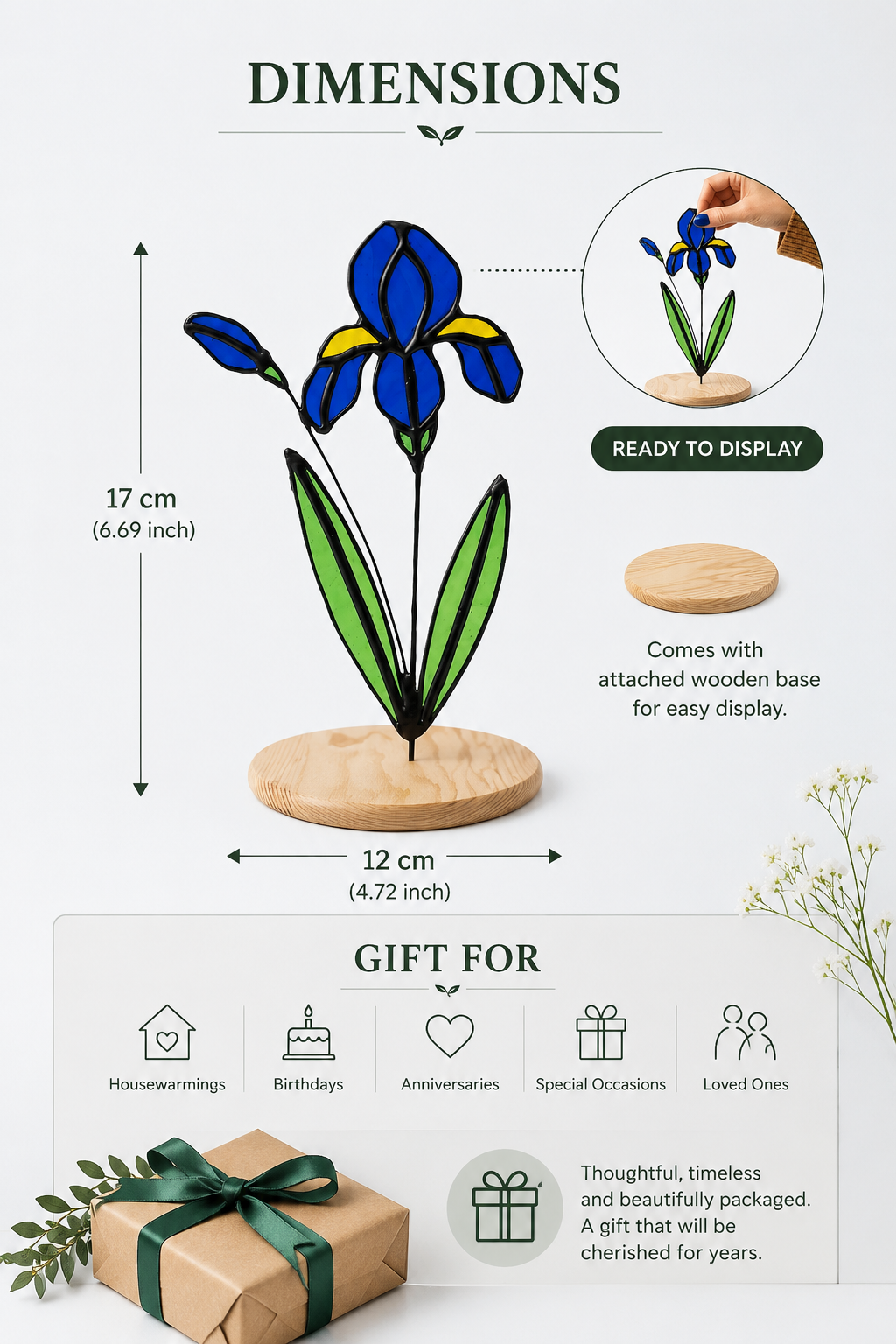 Iris Stained Glass Flower: Handmade Blue Floral, Home Decor