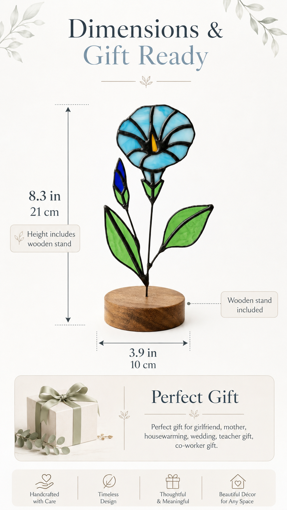 Morning Glory Stained Glass Flower Stake: Handmade Floral Decor, Gift for Nature Lovers