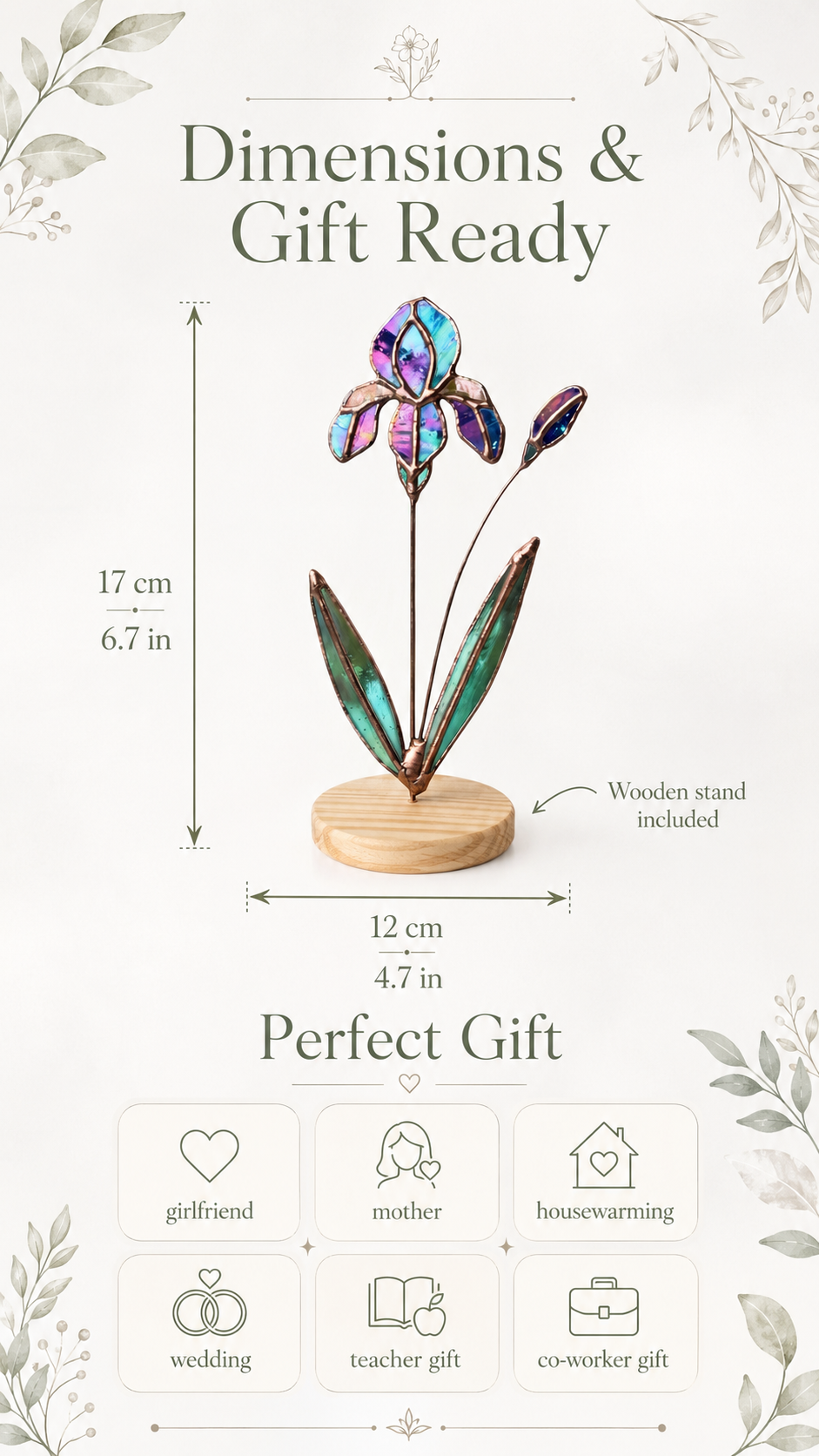Iridecent  Iris Stained Glass Flower: Handmade Floral Decor, Home Decor